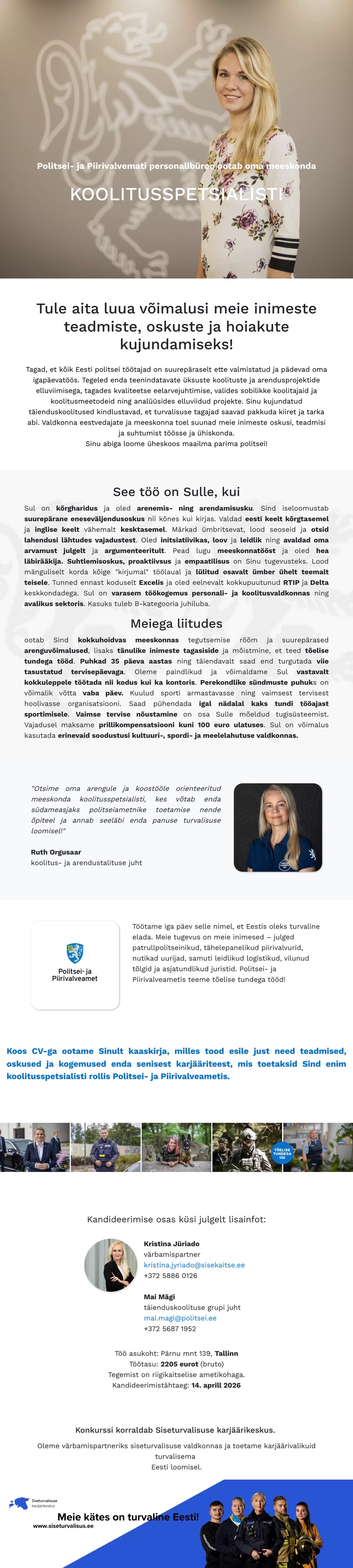 Siseturvalisuse karjäärikeskus Koolitusspetsialist