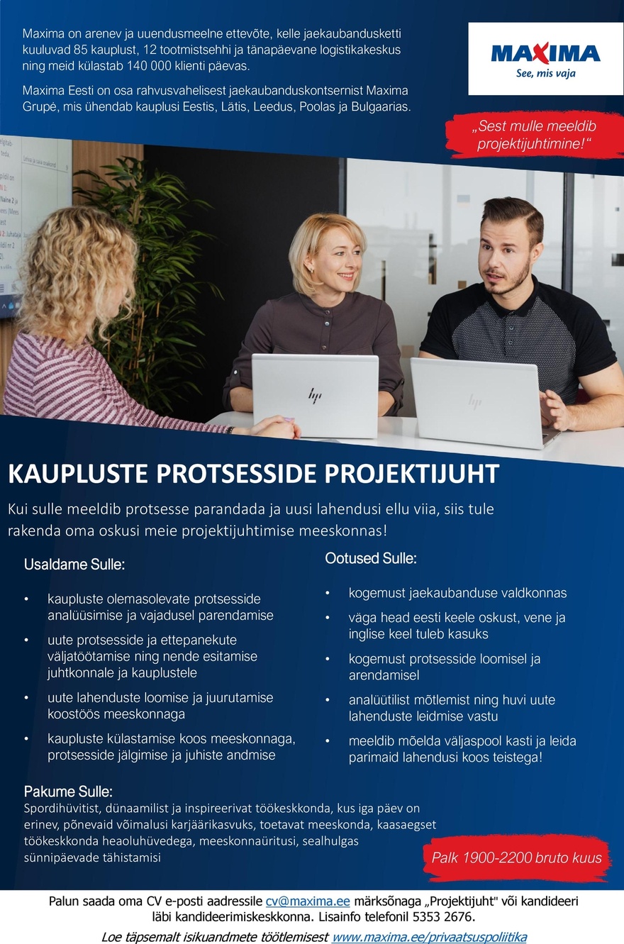 Maxima Eesti OÜ Kaupluste protsesside projektijuht