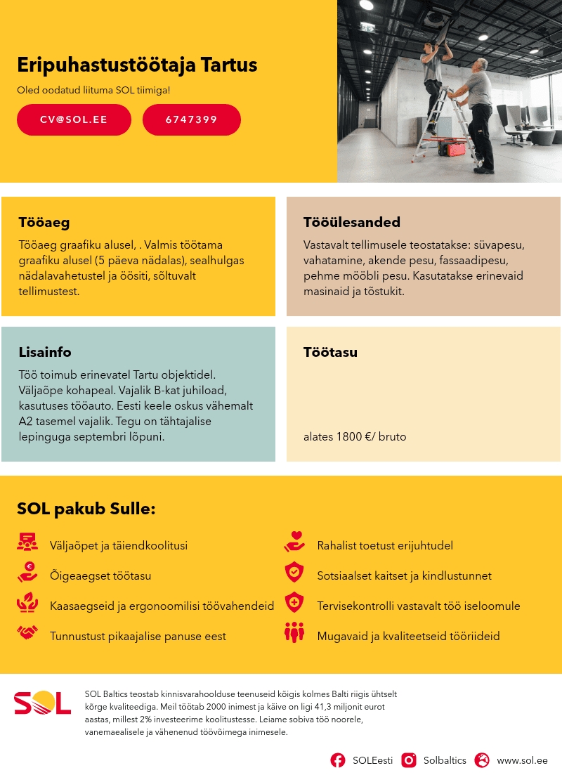 SOL Baltics OÜ Eripuhastustöötaja Tartus