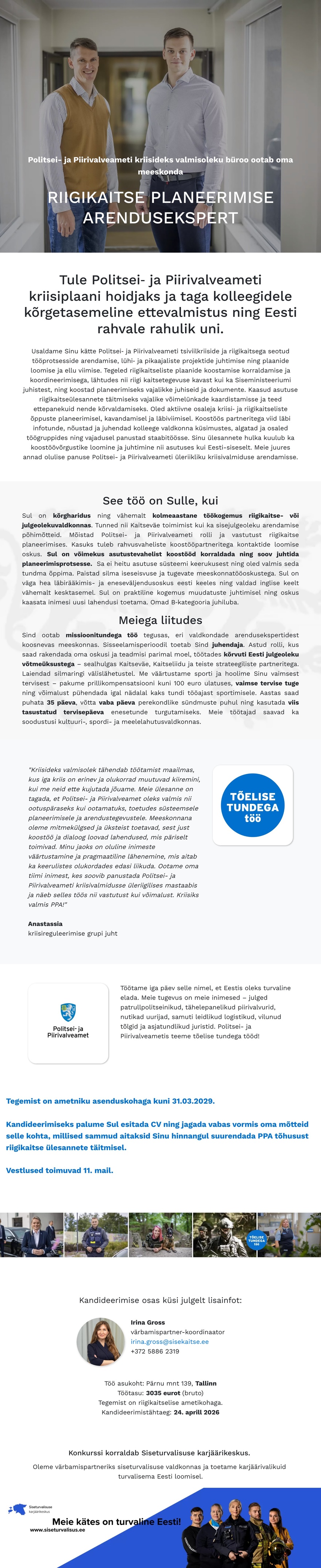 Siseturvalisuse karjäärikeskus Riigikaitse planeerimise arendusekspert