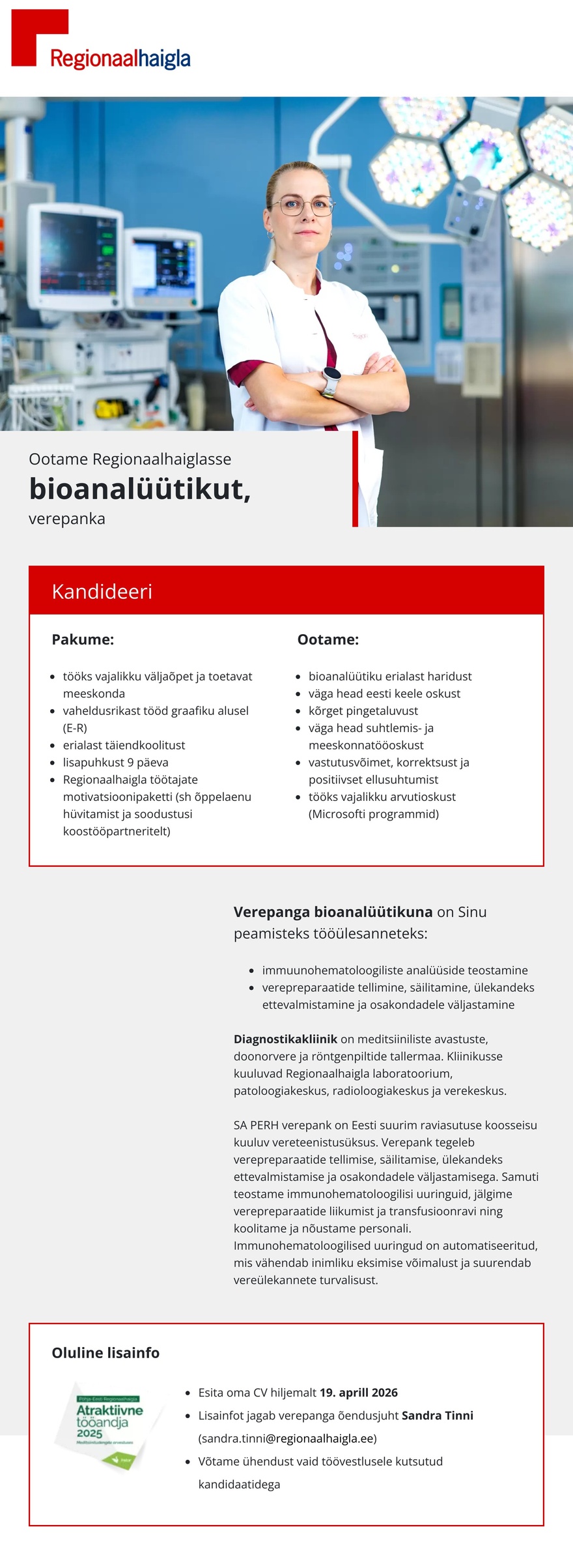 Põhja-Eesti Regionaalhaigla Bioanalüütik verepanka