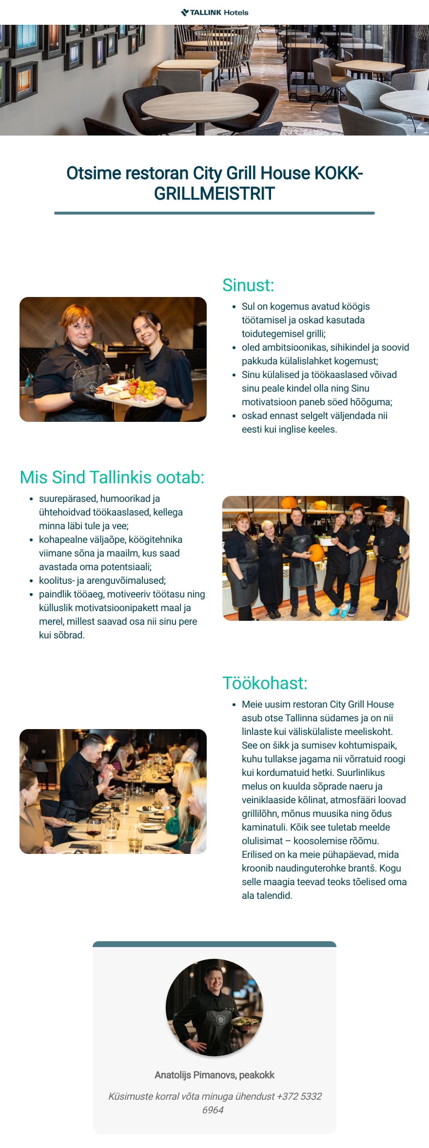 Tallink Grupp AS Kokk-grillmeister City Grill House restoranis