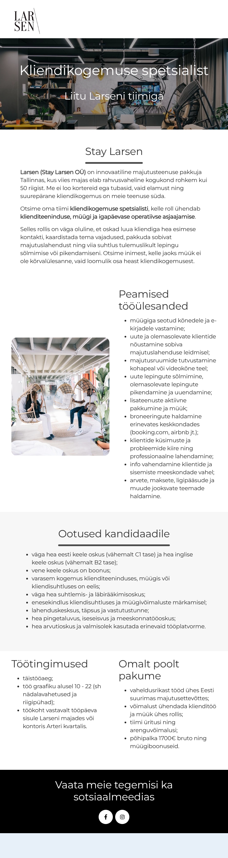 Stay Larsen OÜ Kliendikogemuse spetsialist