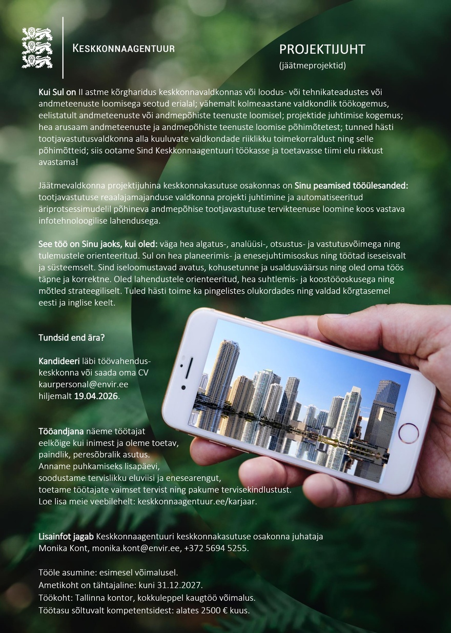 Keskkonnaagentuur PROJEKTIJUHT (jäätmeprojektid)