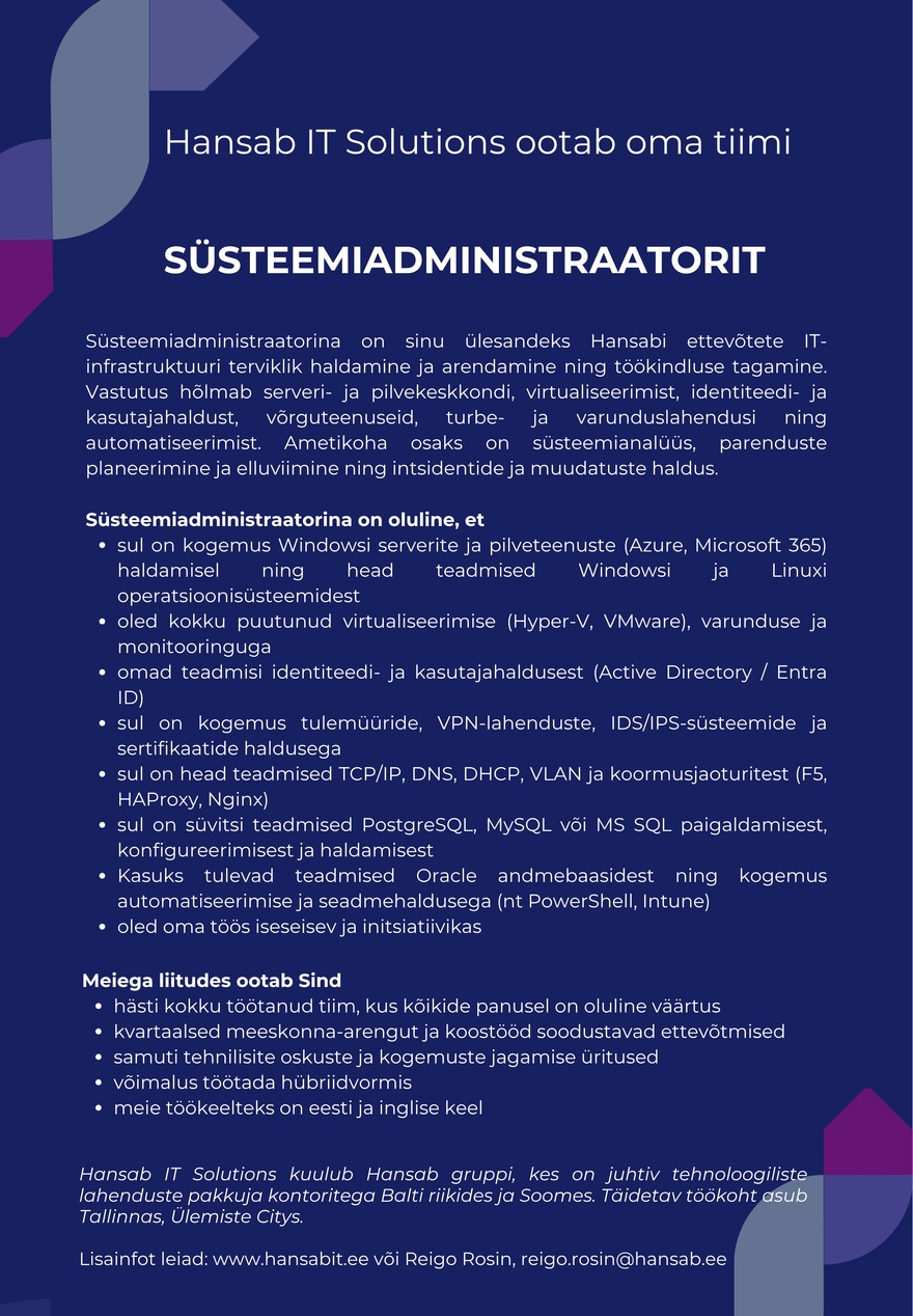 Hansab IT Solutions Süsteemiadministraator