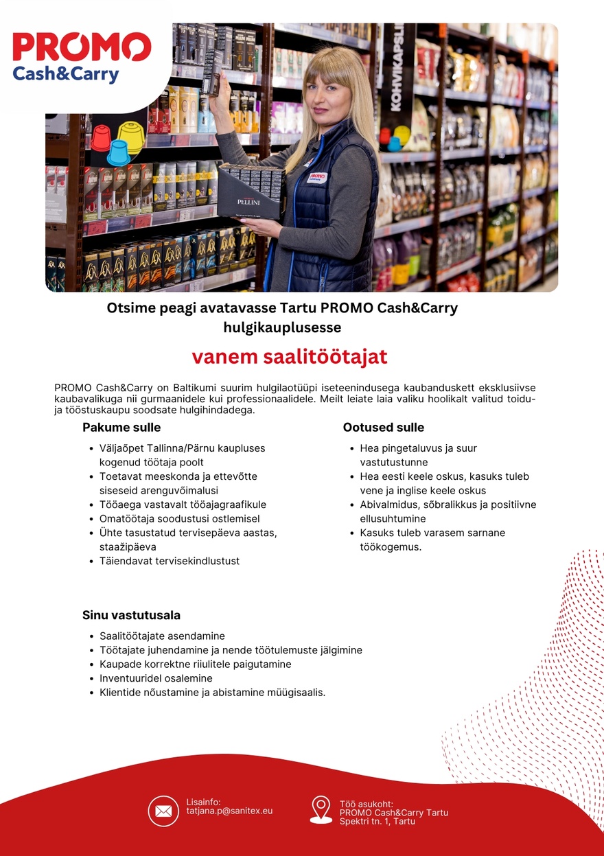 Sanitex OÜ Vanem saalitöötaja