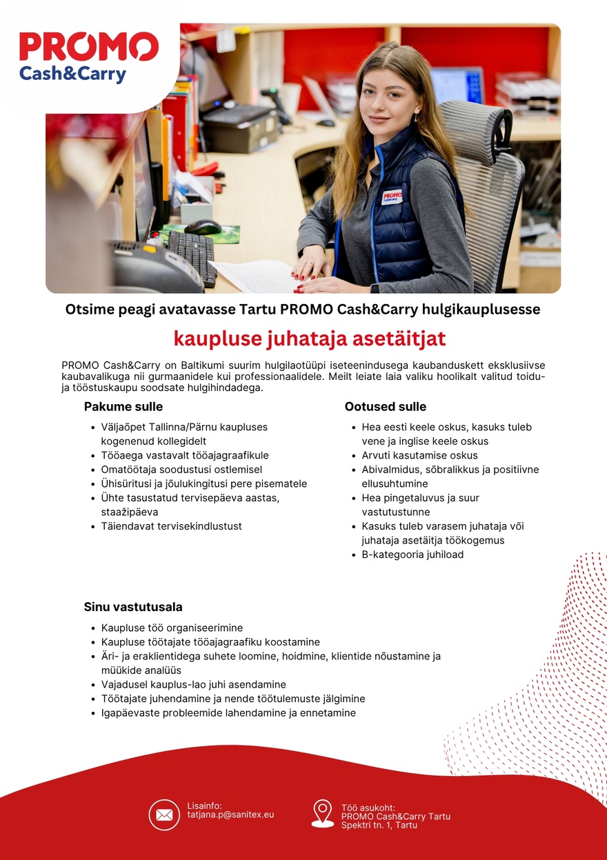 Sanitex OÜ Kaupluse juhataja asetäitja