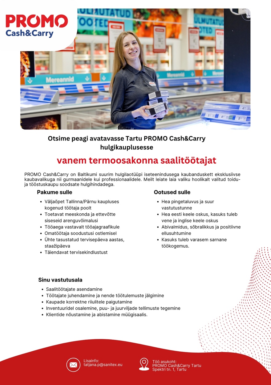 Sanitex OÜ Vanem termoosakonna saalitöötaja