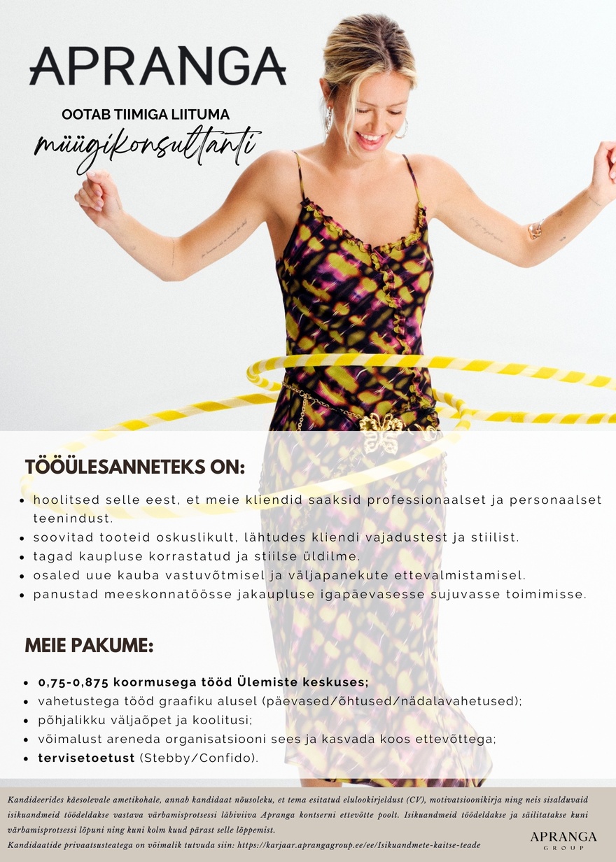 Apranga OÜ APRANGA Ülemiste müügikonsultant