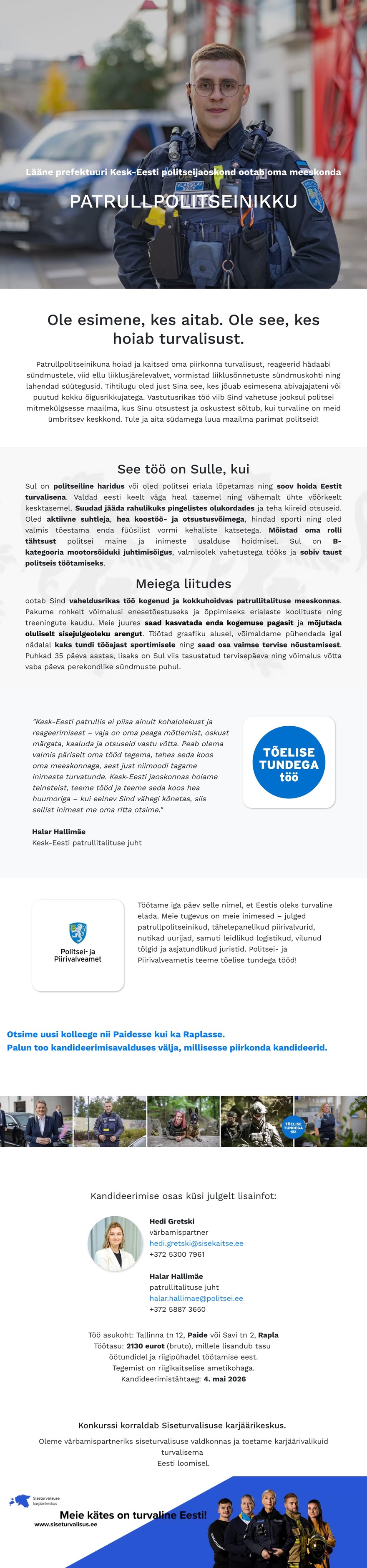 Siseturvalisuse karjäärikeskus Kesk-Eesti politseijaoskonna patrullpolitseinik