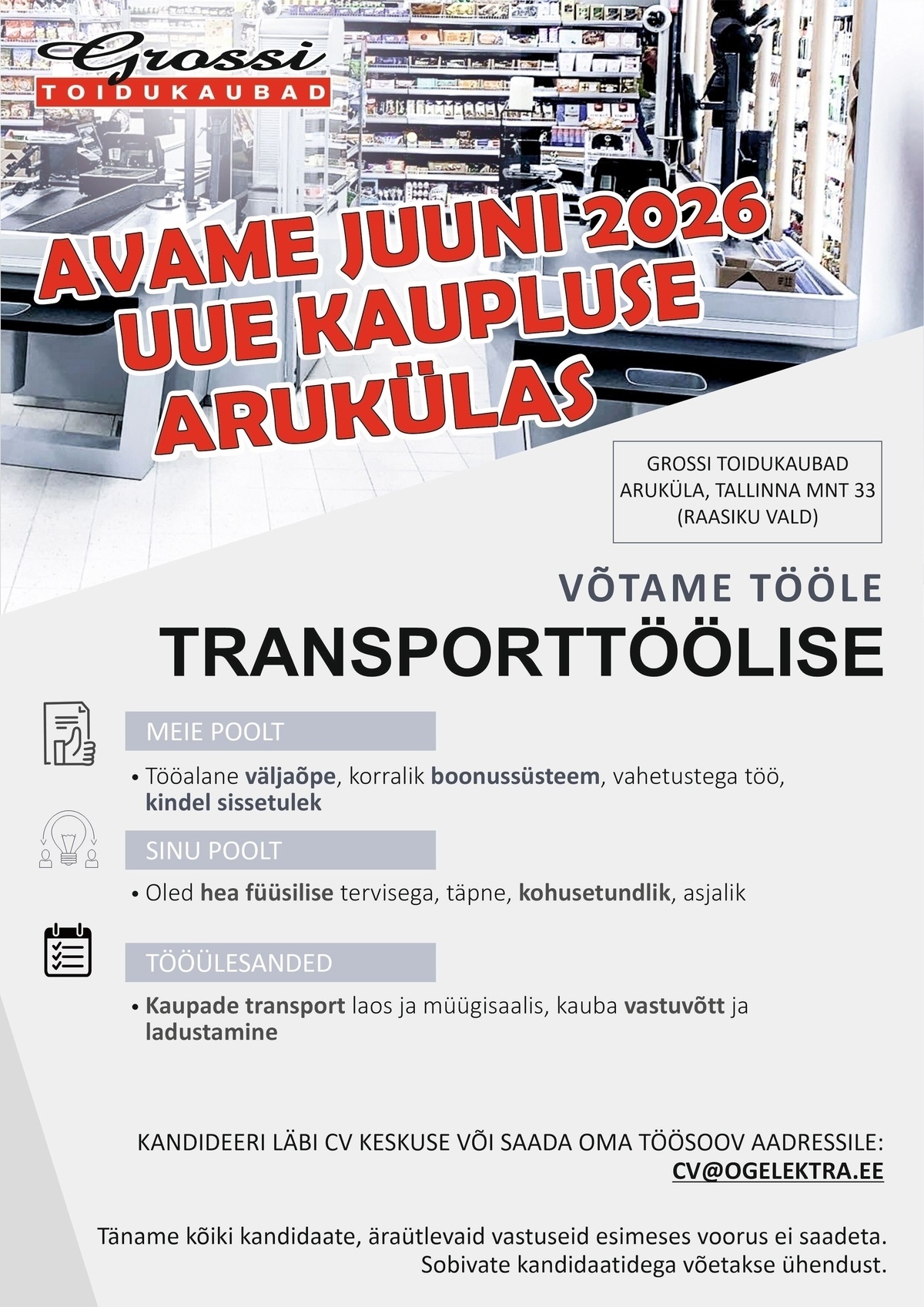 OG Elektra AS Transporttööline (UUS kauplus Arukülas)