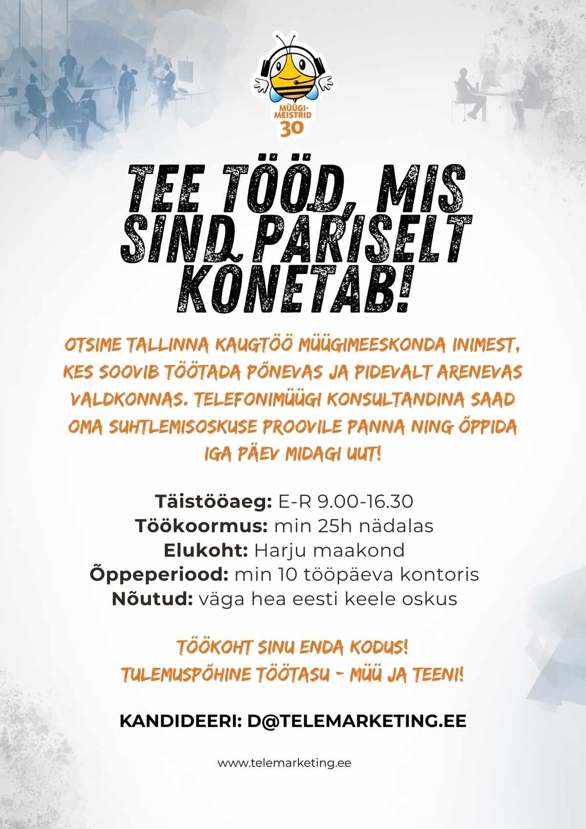 Müügimeistrite AS Kaugtöö müügikonsultant Tallinnas