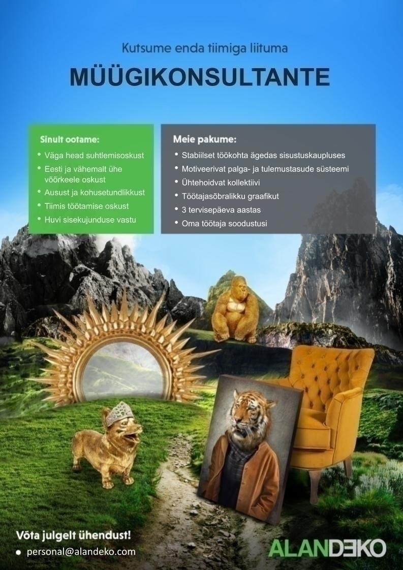Alandeko OÜ Müügikonsultant Tartu sisustuskaupluses