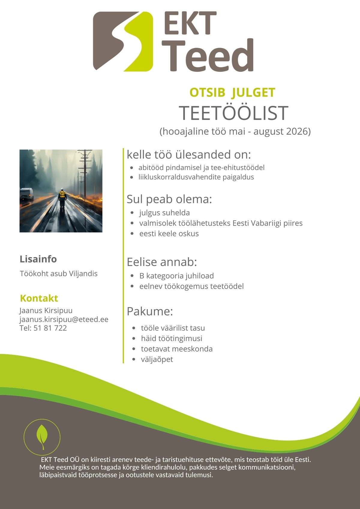 EKT Teed OÜ Teetööline