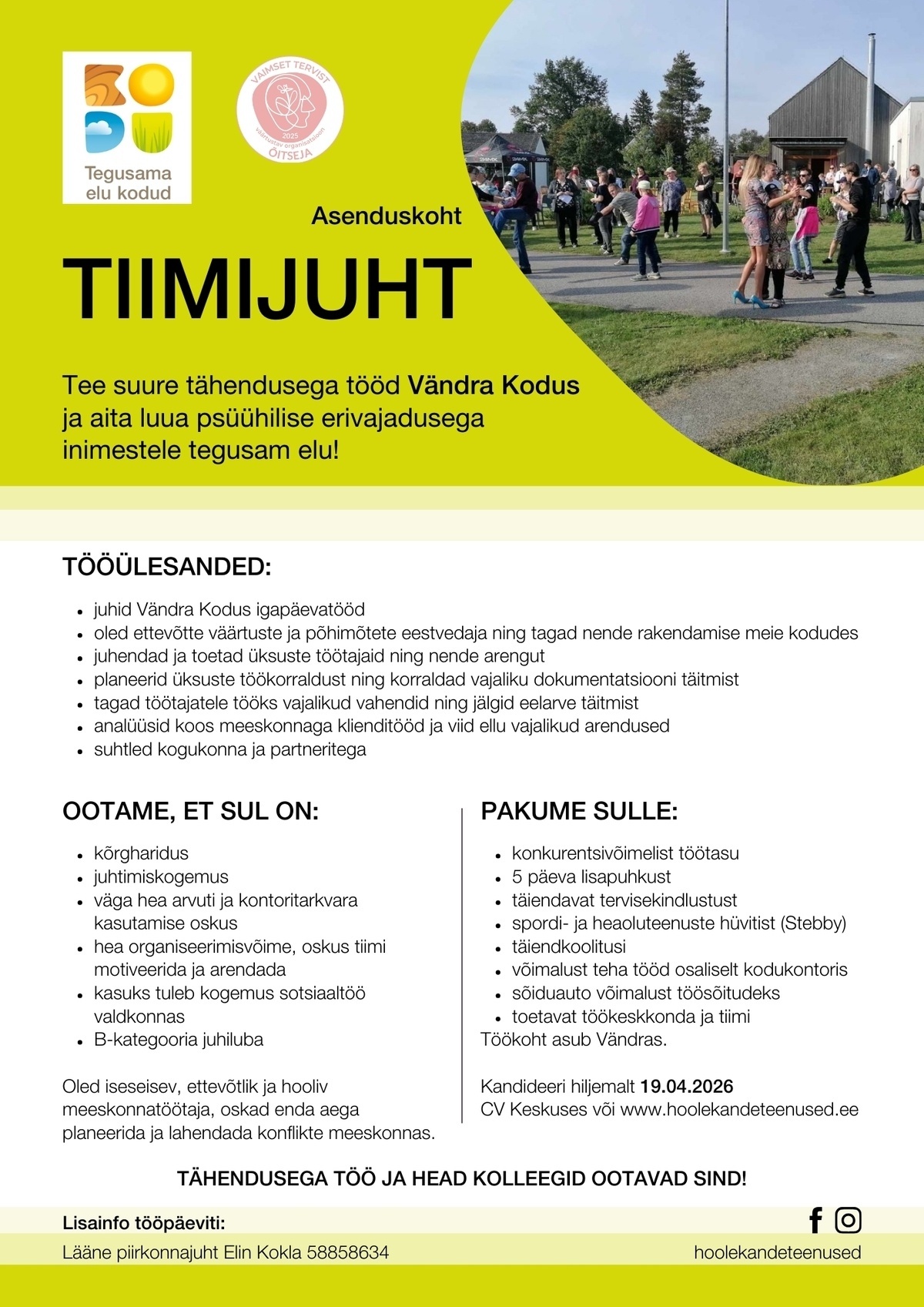 HOOLEKANDETEENUSED AS Suure tähendusega töö tiimijuhina (asenduskoht)