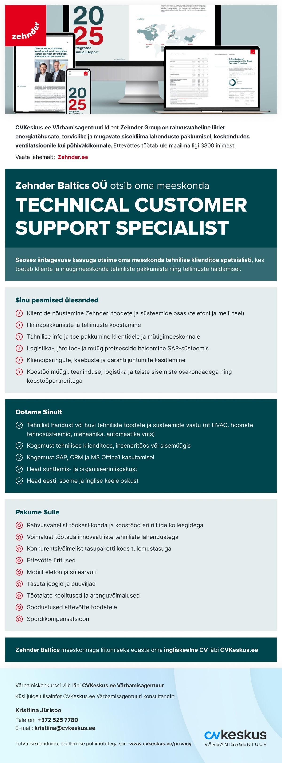 Zehnder Baltics OÜ TECHNICAL CUSTOMER SUPPORT SPECIALIST