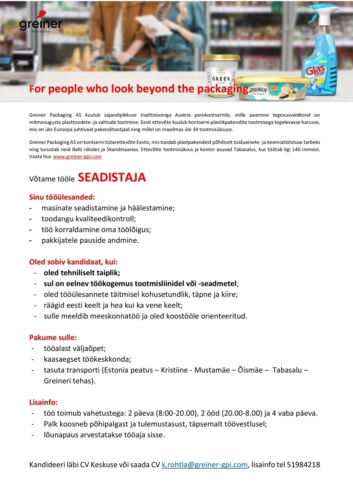 Greiner Packaging AS Seadistaja Tabasalus