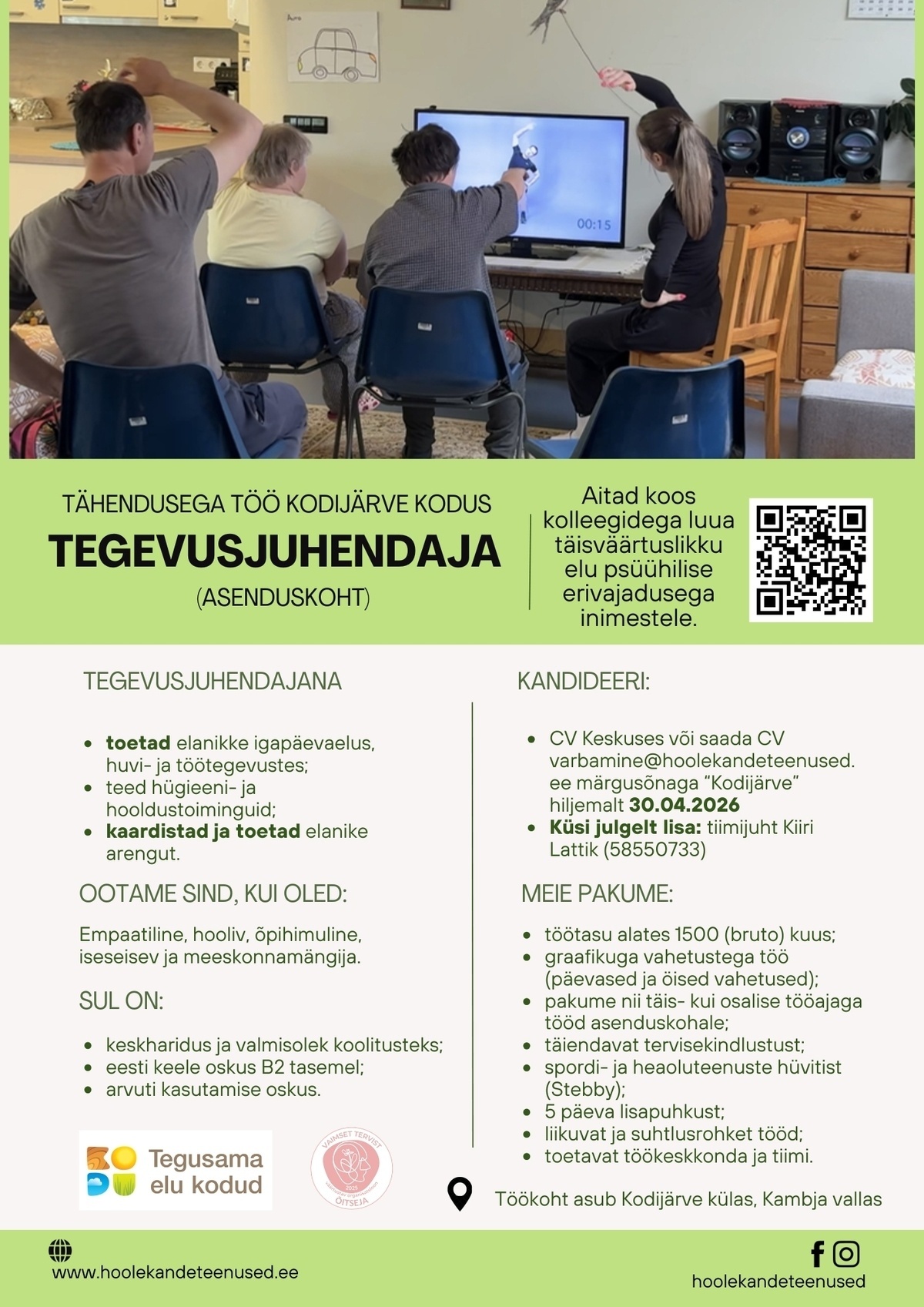 HOOLEKANDETEENUSED AS Tähendusega töö tegevusjuhendajale Kodijärve Kodus (asenduskoht)