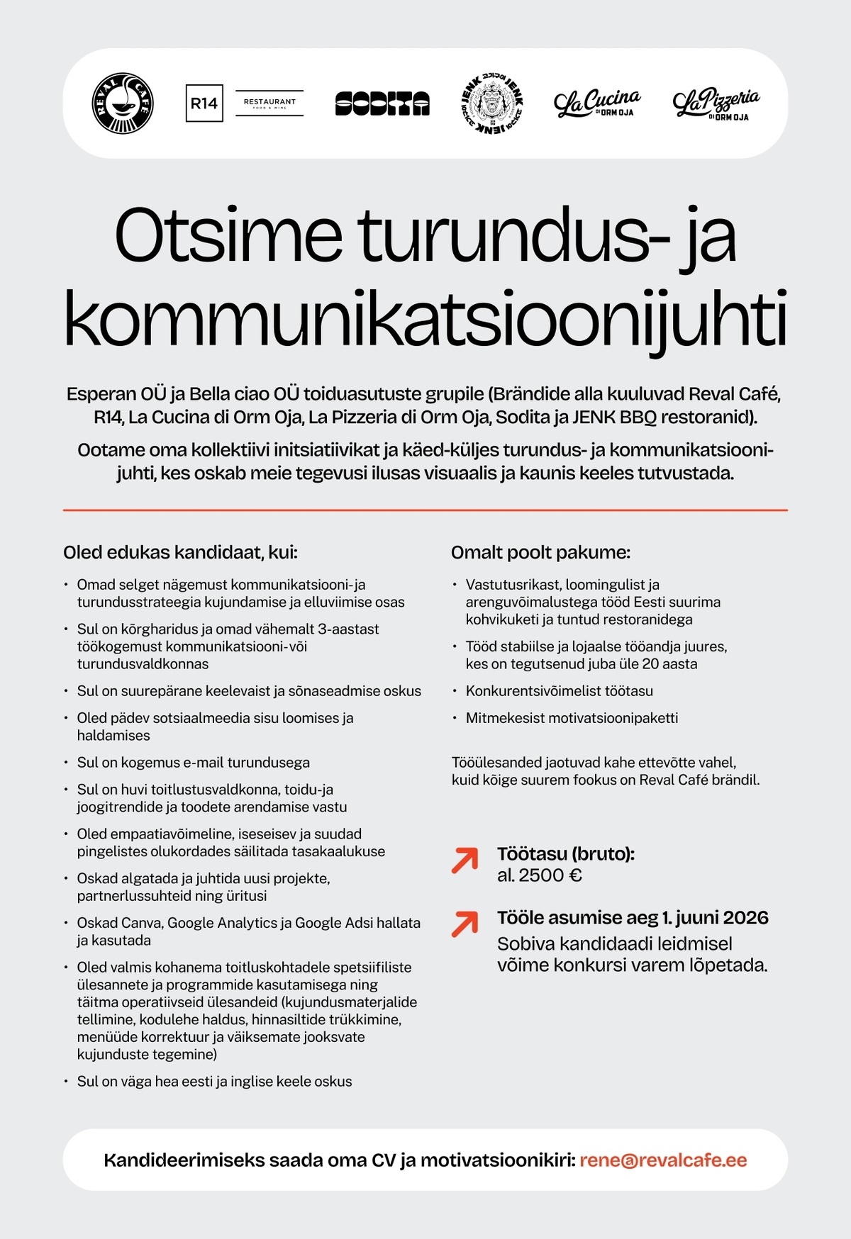 Esperan OÜ Otsime tegusat turundus-ja kommunikatsioonijuhti