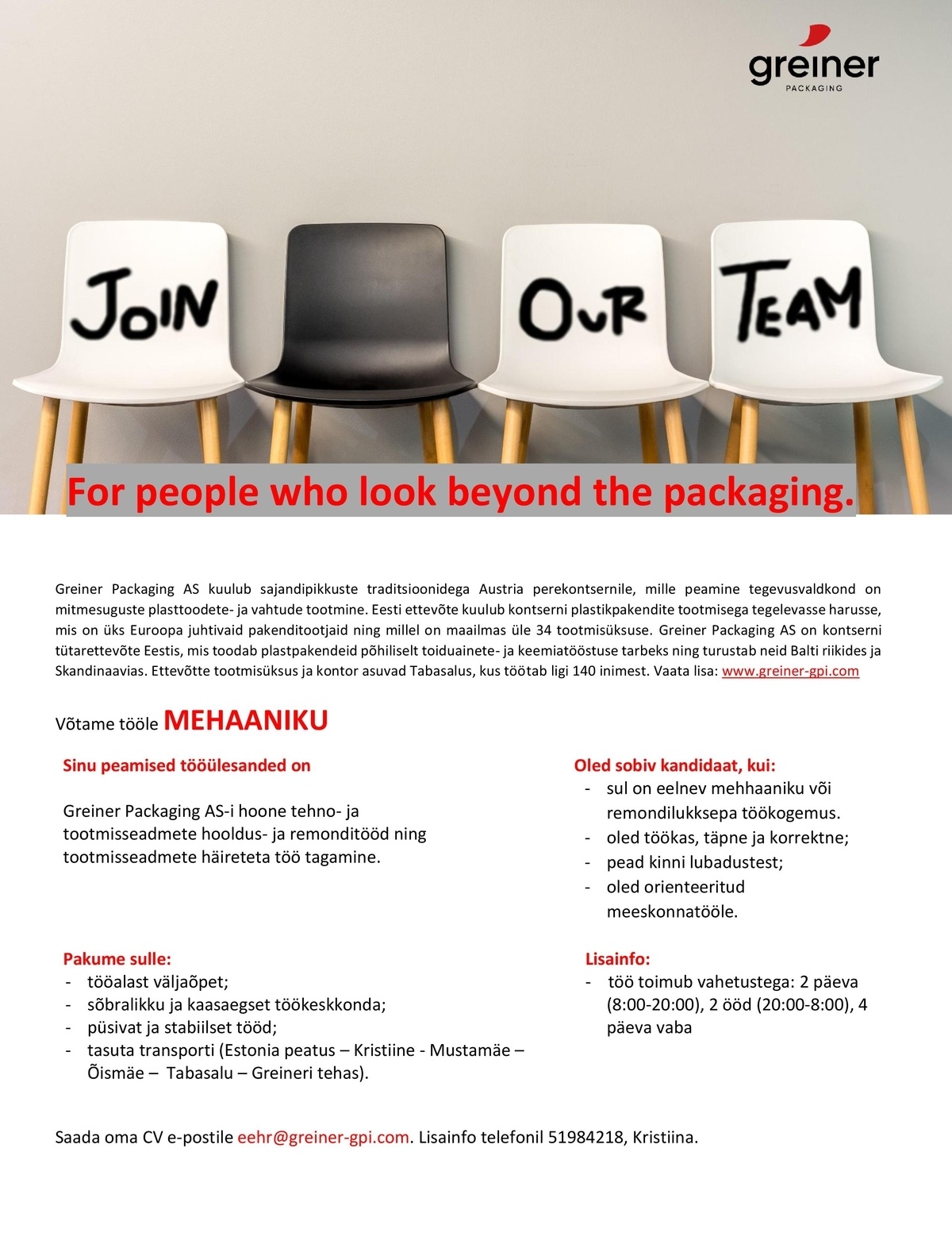 Greiner Packaging AS Mehaanik tootmisesse