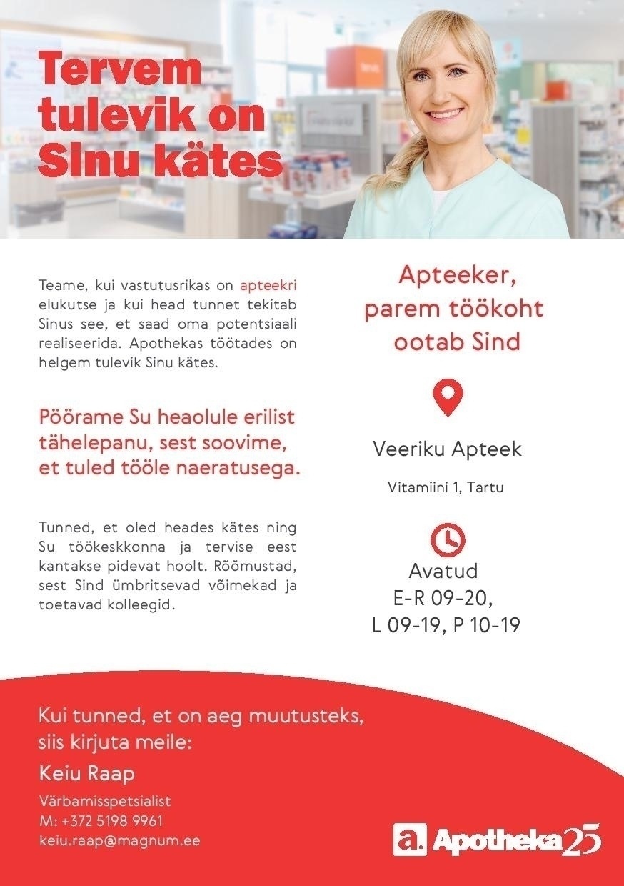 Apotheka Proviisor või farmatseut Veeriku Apteeki