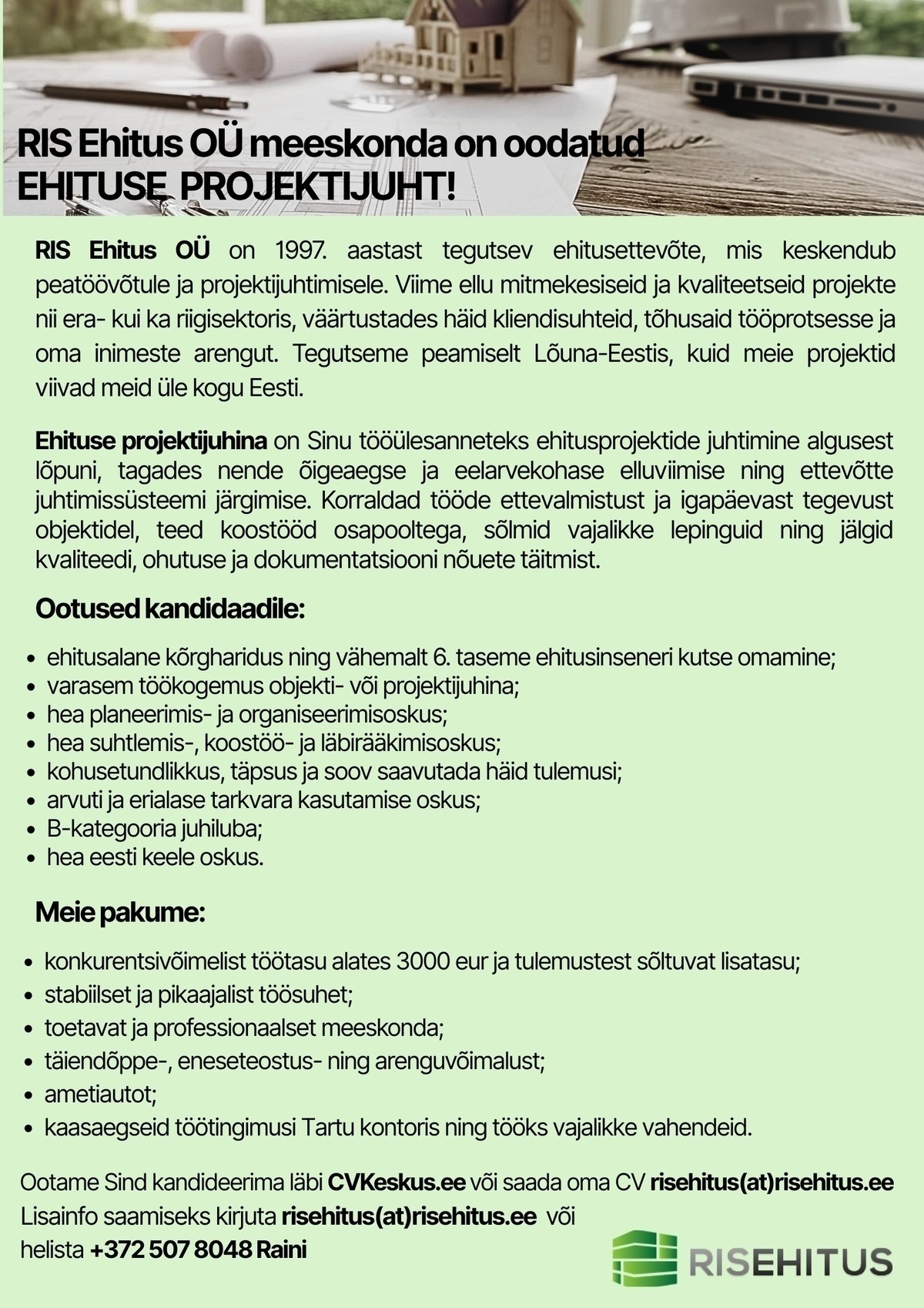 RIS EHITUS OÜ Projektijuht