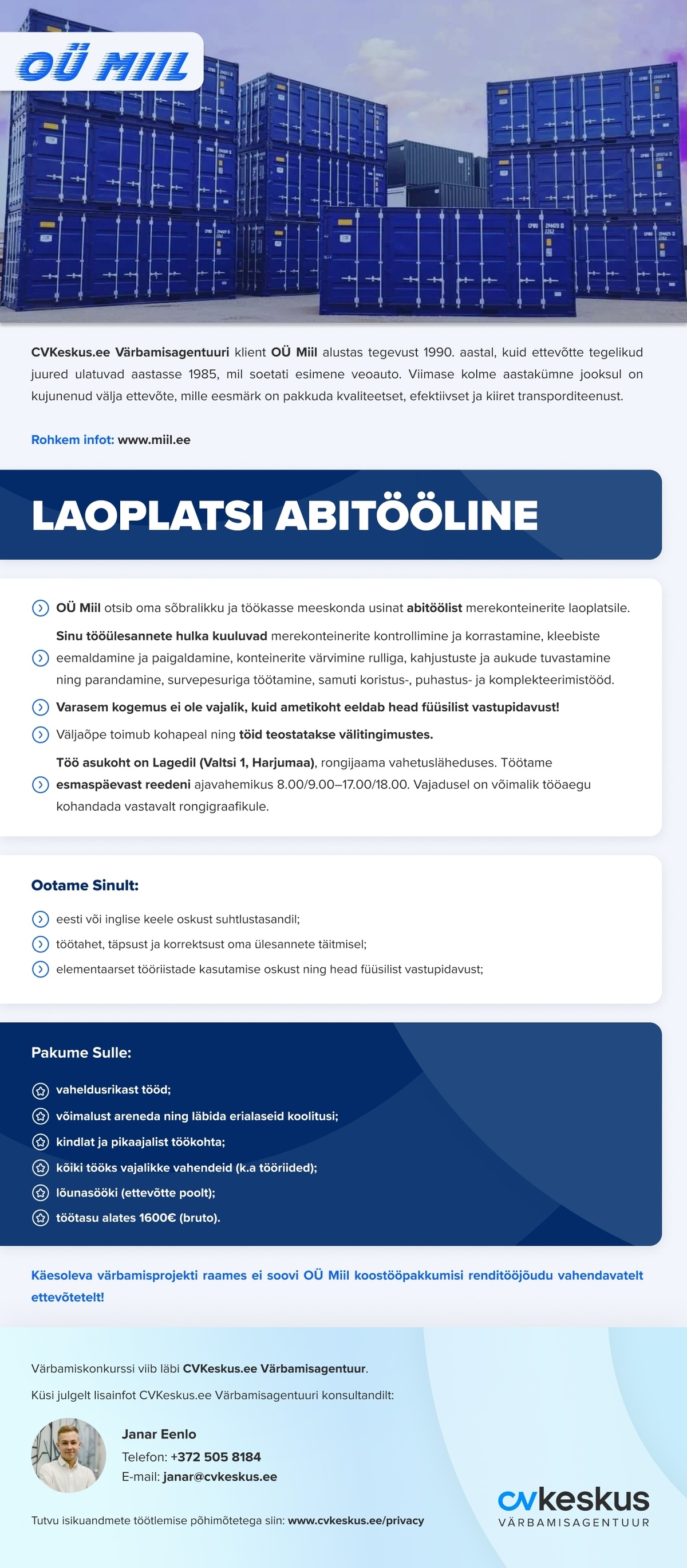 OÜ Miil LAOPLATSI ABITÖÖLINE