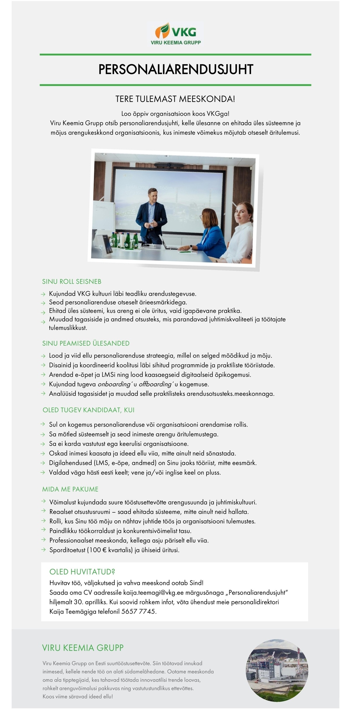 Viru Keemia Grupp AS PERSONALIARENDUSJUHT