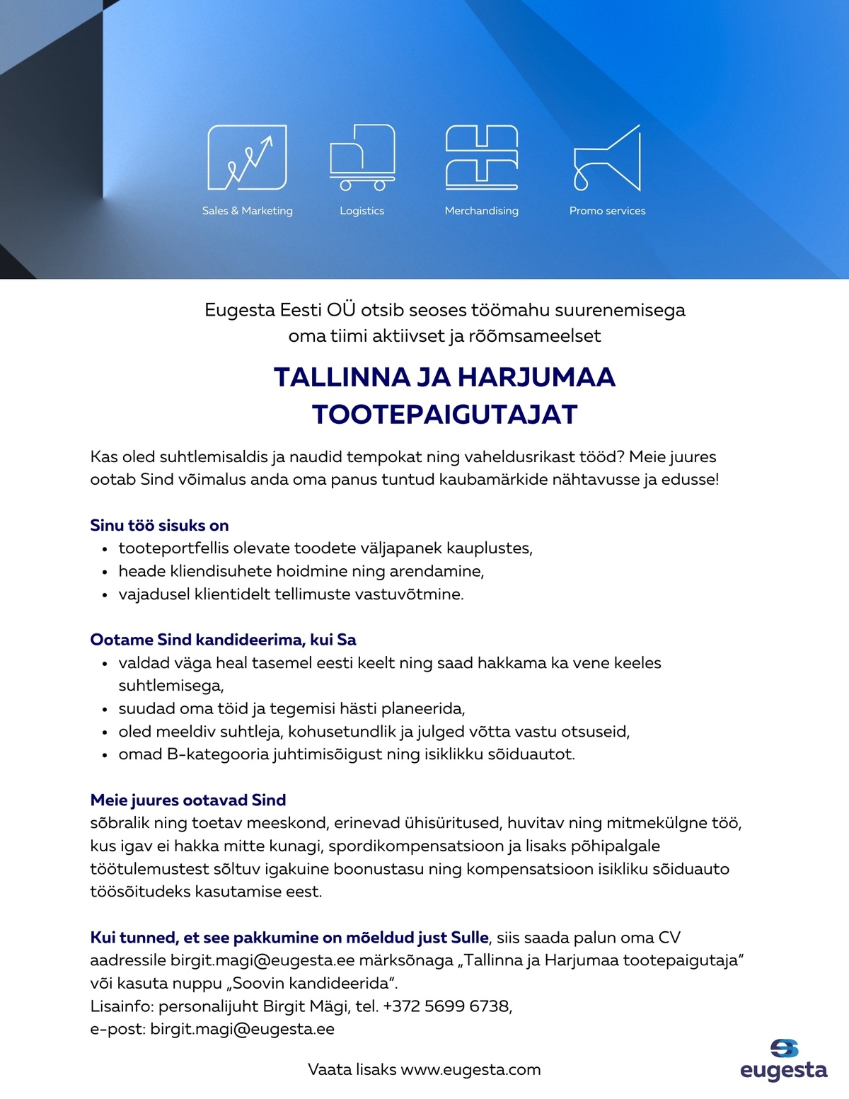 Eugesta Eesti OÜ Tallinna ja Harjumaa tootepaigutaja