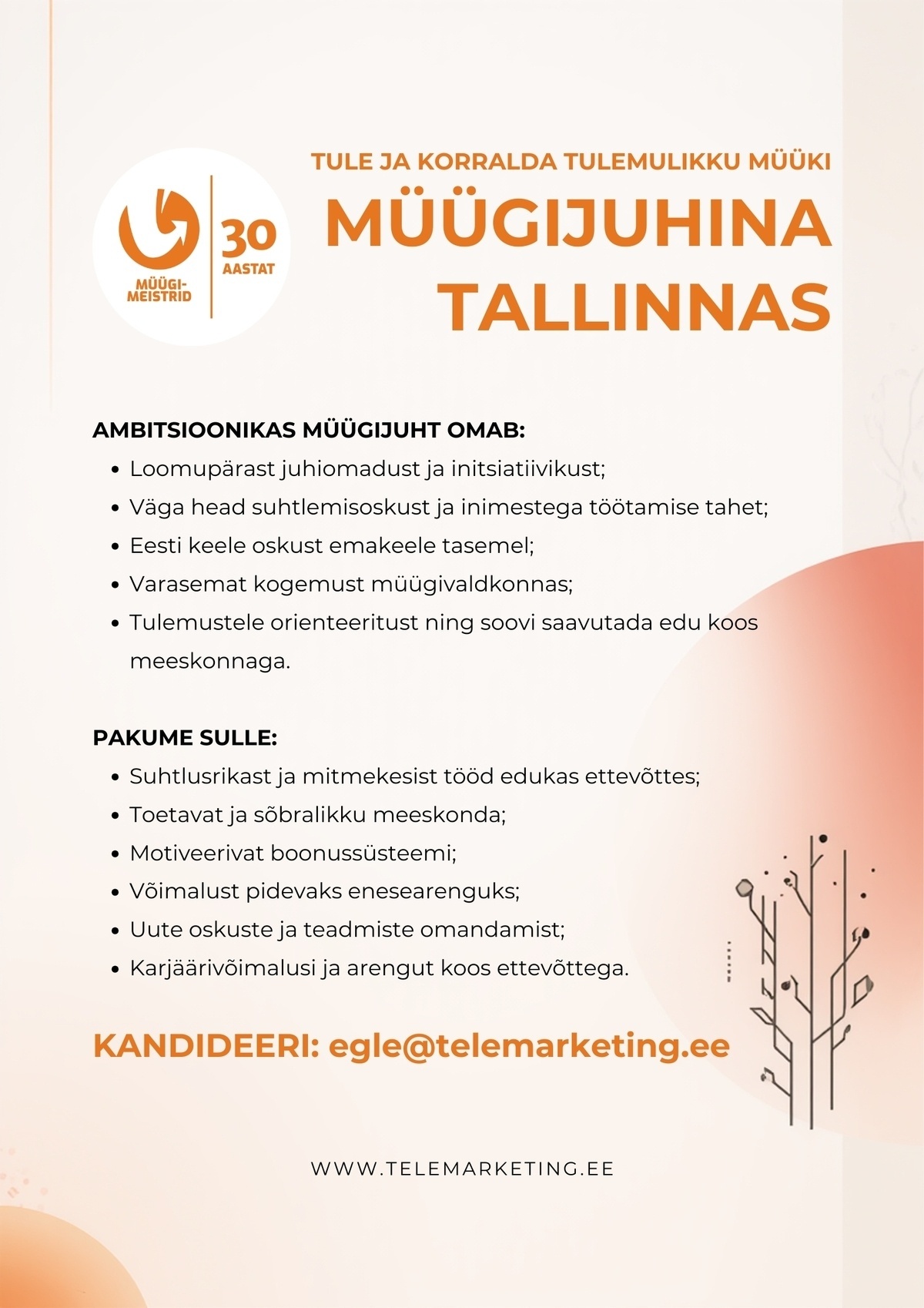 Müügimeistrite AS Müügikontori juht Tallinnas