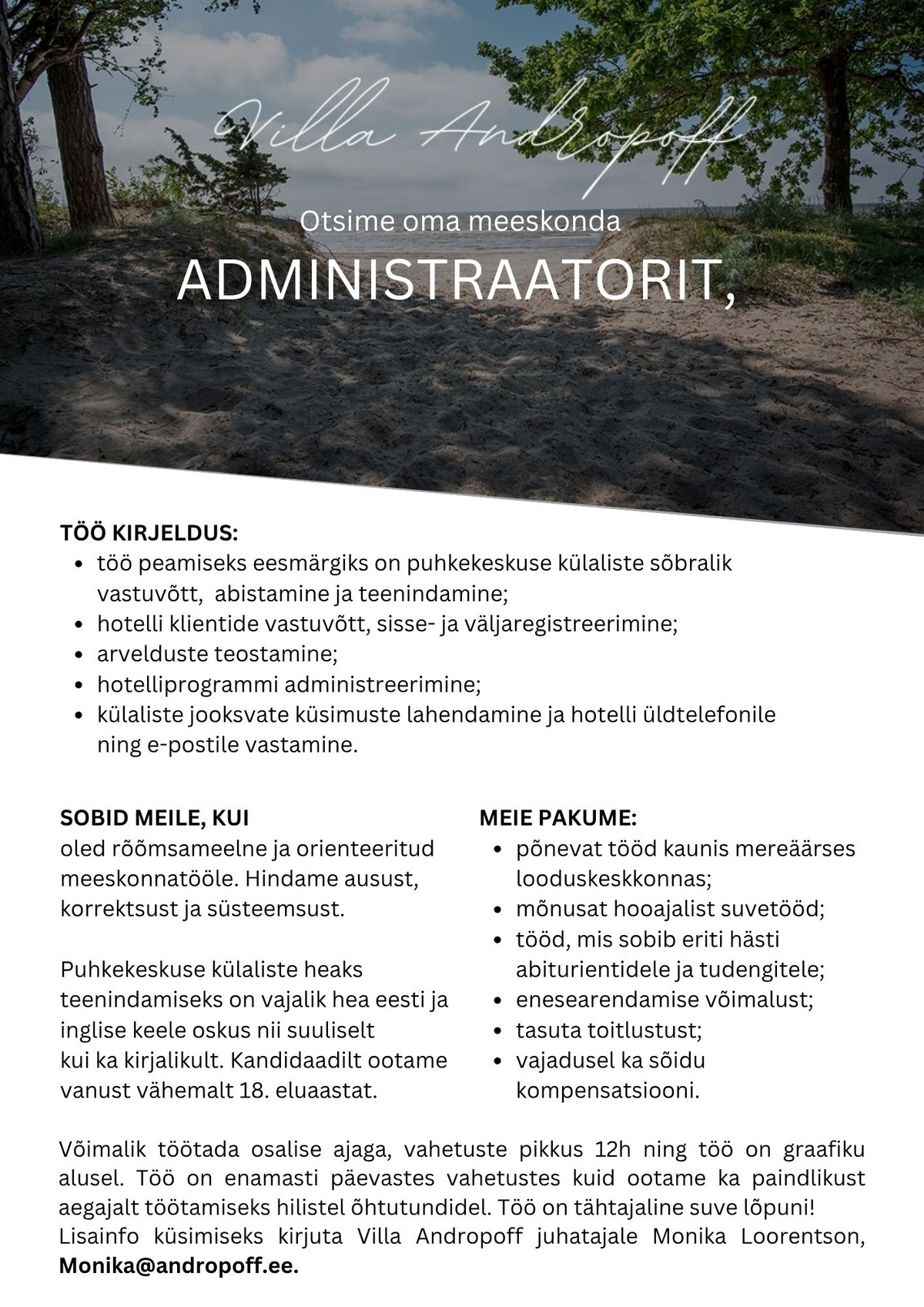 Villa Andropoff ADMINISTRAATOR! - Liitu suveks Villa Andropoff meeskonnaga!