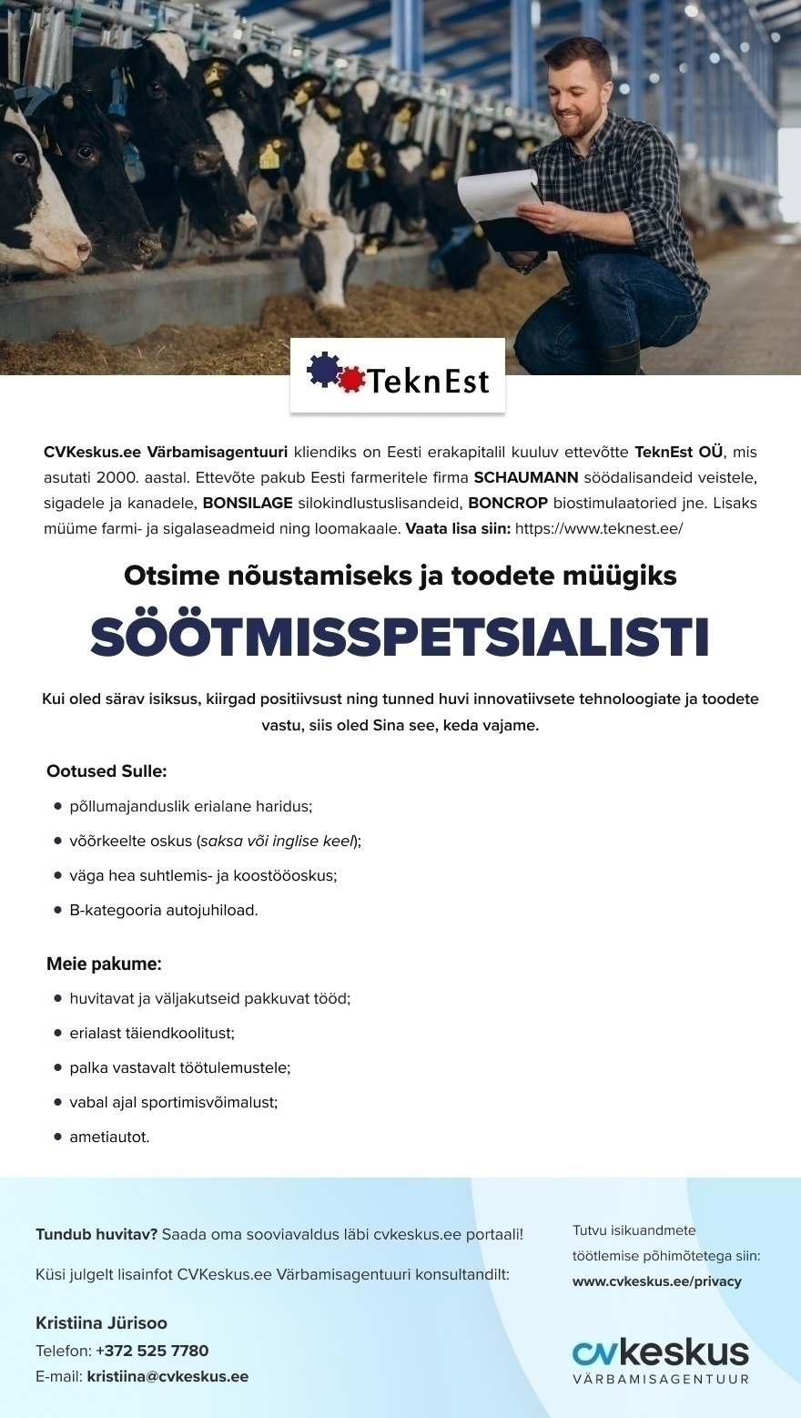 TeknEst OÜ SÖÖTMISSPETSIALIST (müügiesindaja)
