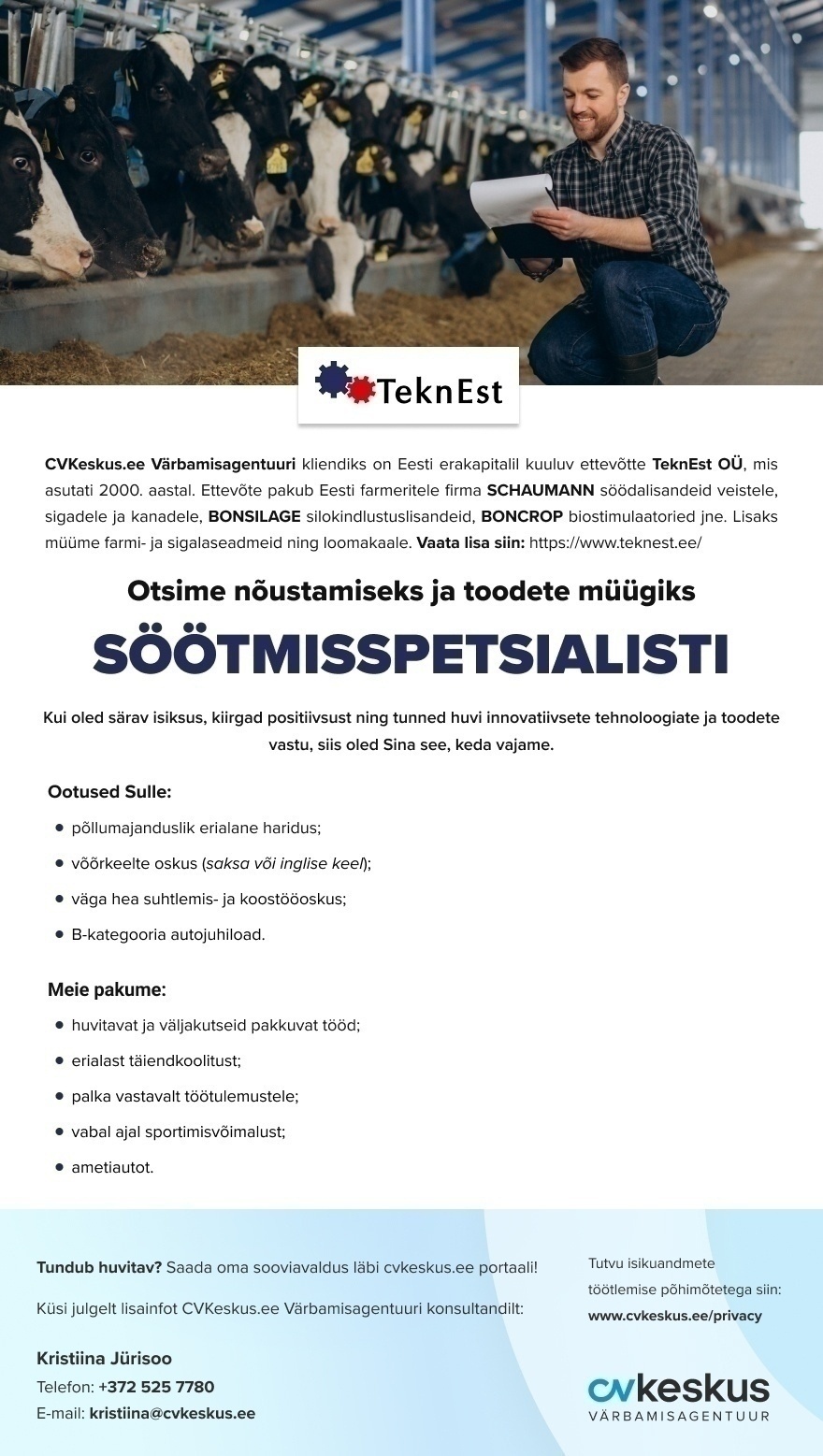 TeknEst OÜ SÖÖTMISSPETSIALIST (müügiesindaja)