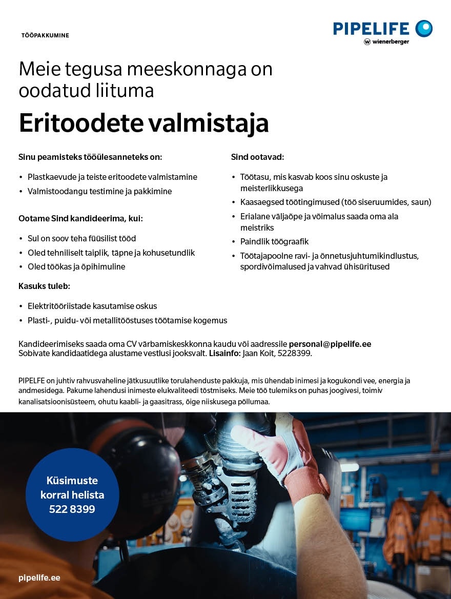 Pipelife Eesti AS Eritoodete valmistaja