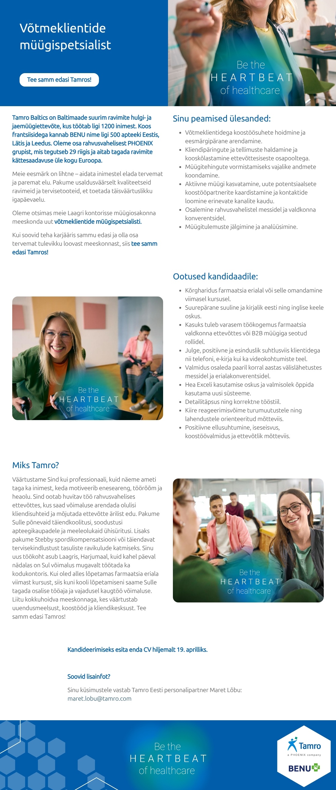 TAMRO EESTI OÜ Võtmeklientide müügispetsialist