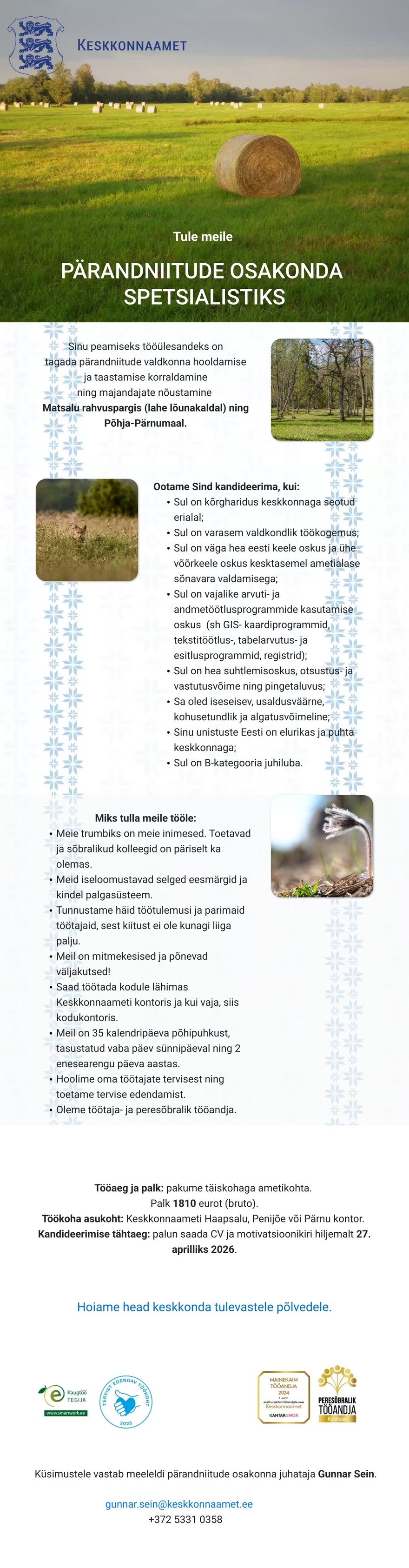 Keskkonnaamet Pärandniitude osakond spetsialist