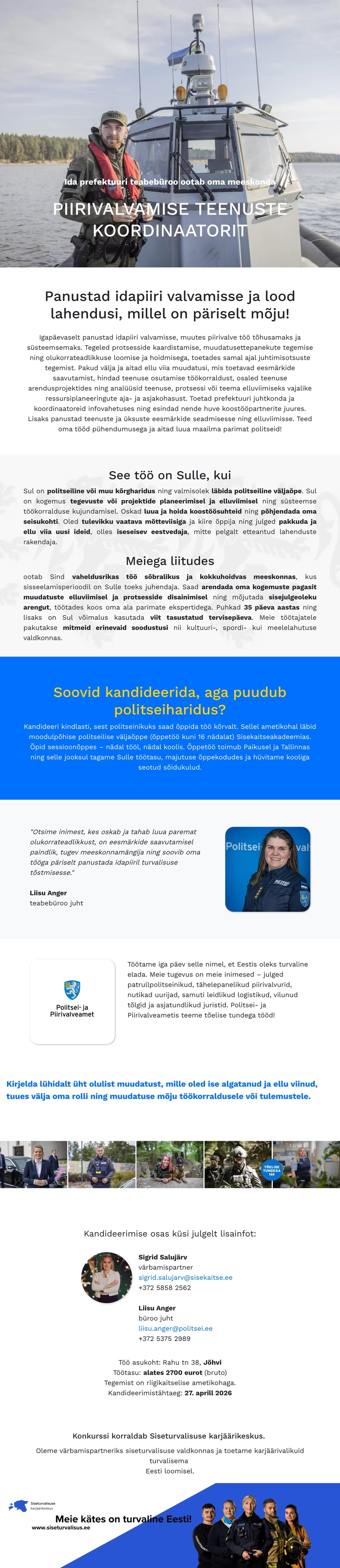 Siseturvalisuse karjäärikeskus Piirivalvamise teenuste koordinaator