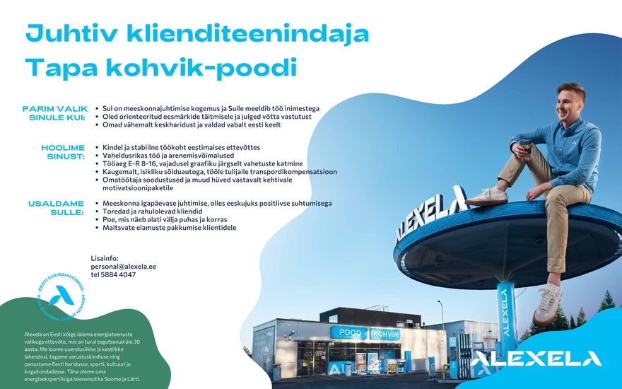 AS Alexela Juhtiv klienditeenindaja Tapa kohvik-poodi