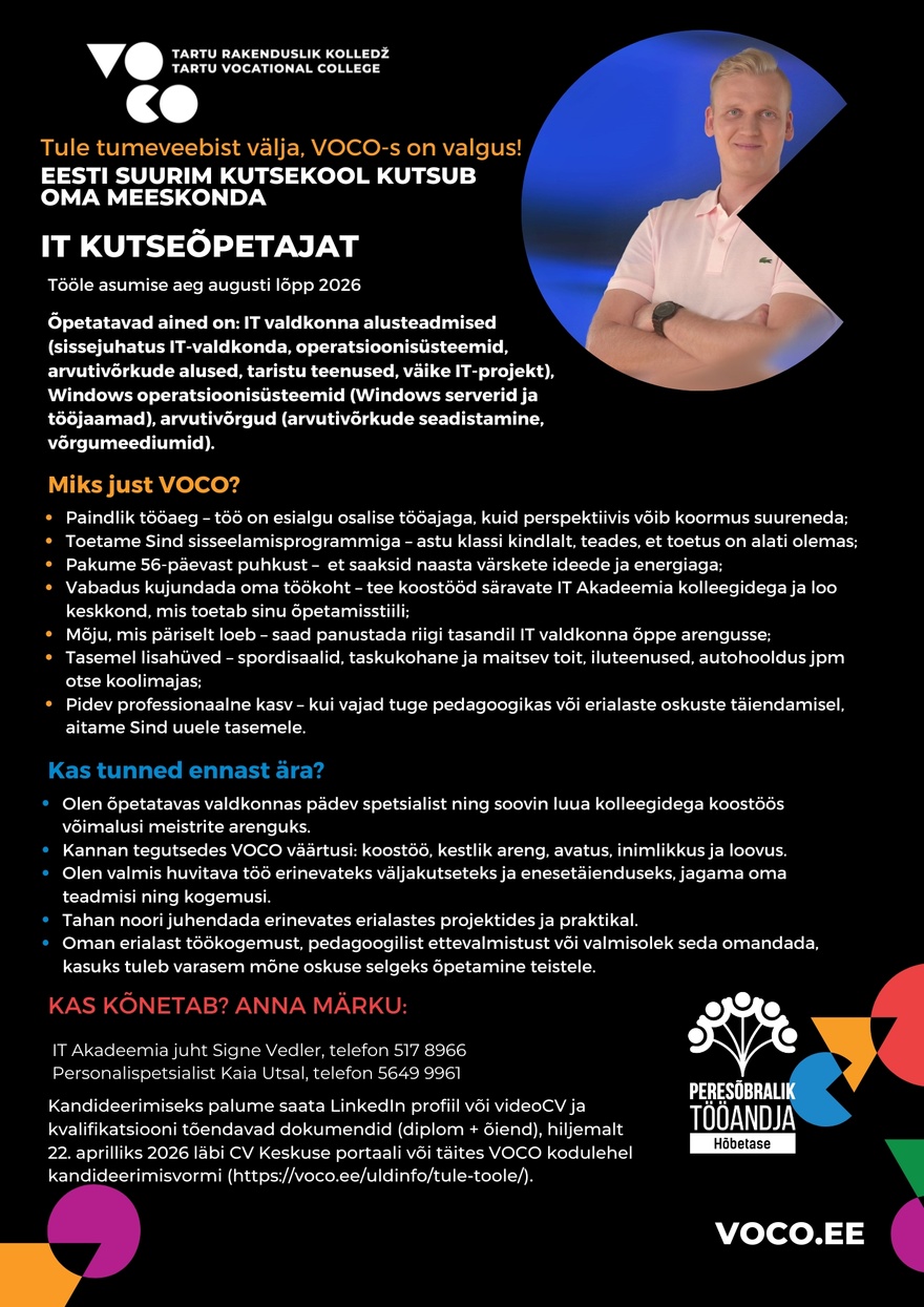 Tartu Rakenduslik Kolledž IT kutseõpetaja