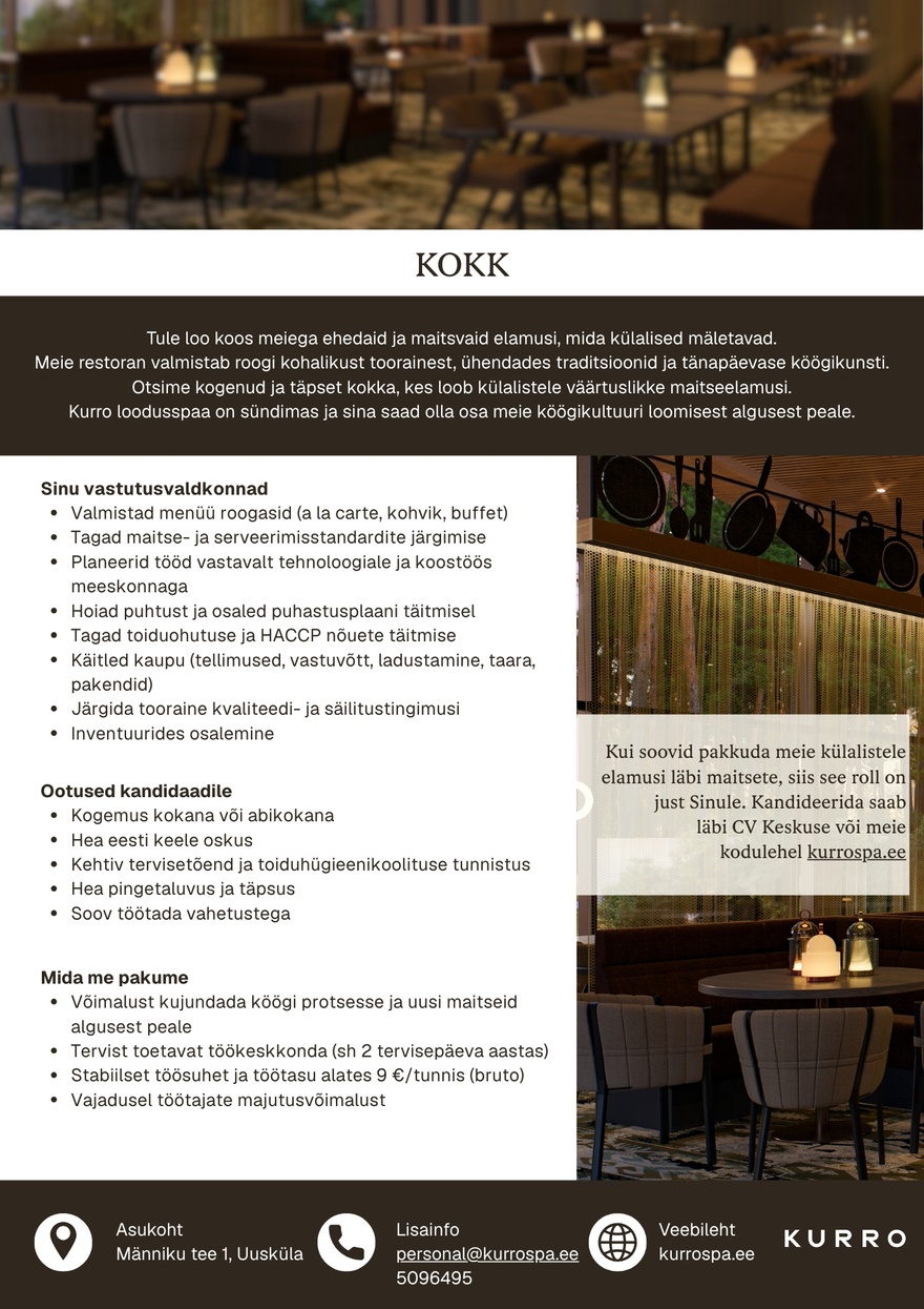 Loodusspaahotell OÜ Restoranikokk