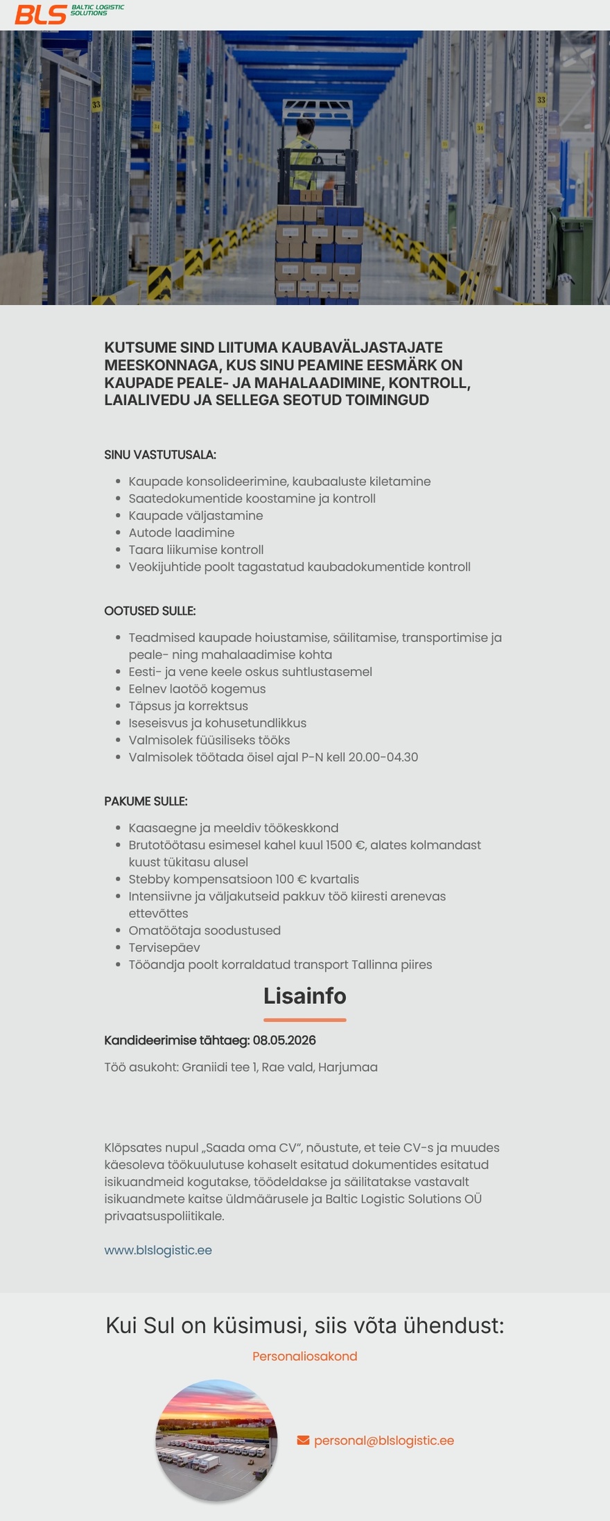 Baltic Logistic Solutions OÜ Kaubaväljastaja