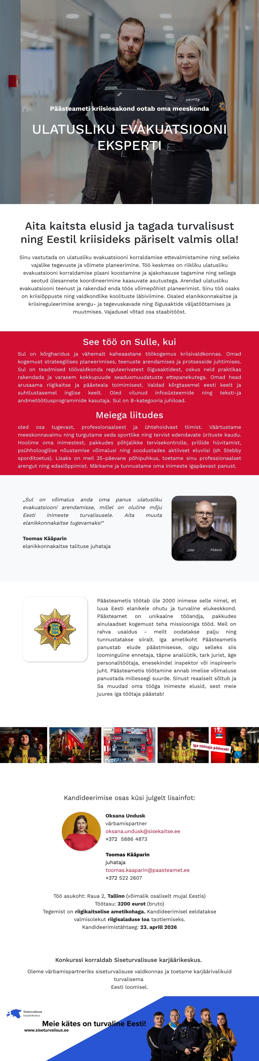 Siseturvalisuse karjäärikeskus Ulatusliku evakuatsiooni ekspert