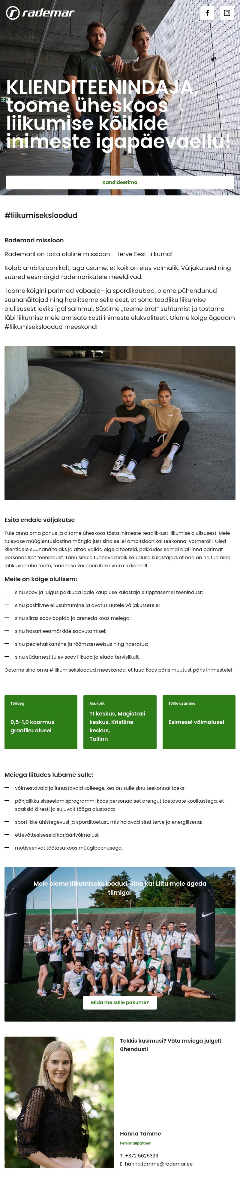 Rademar OÜ Klienditeenindaja- Tule anna oma panus Rademari Tallinna kauplustes!