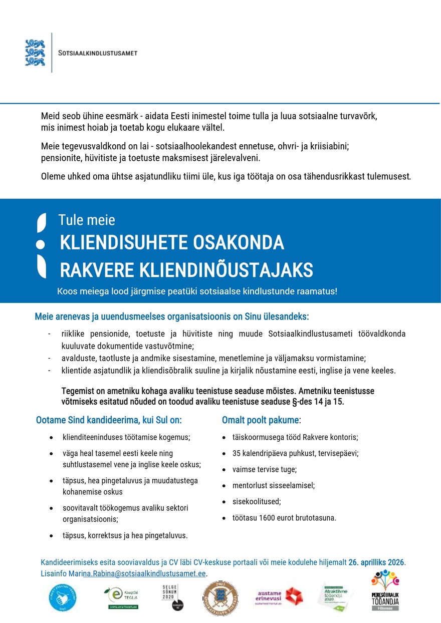 Sotsiaalkindlustusamet Kliendinõustaja