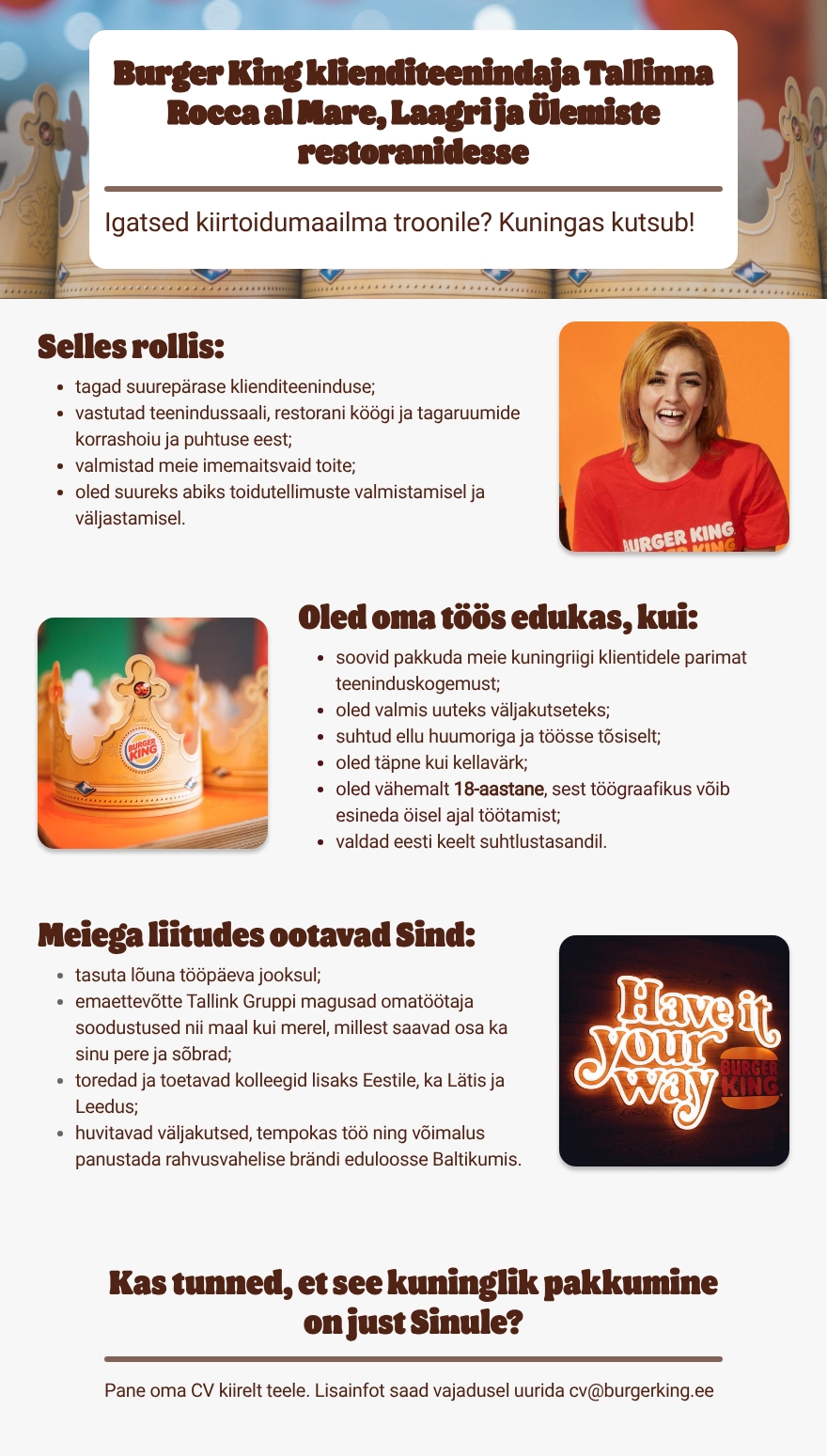 Tallink Grupp AS Klienditeenindaja Tallinna Burger King restoranidesse