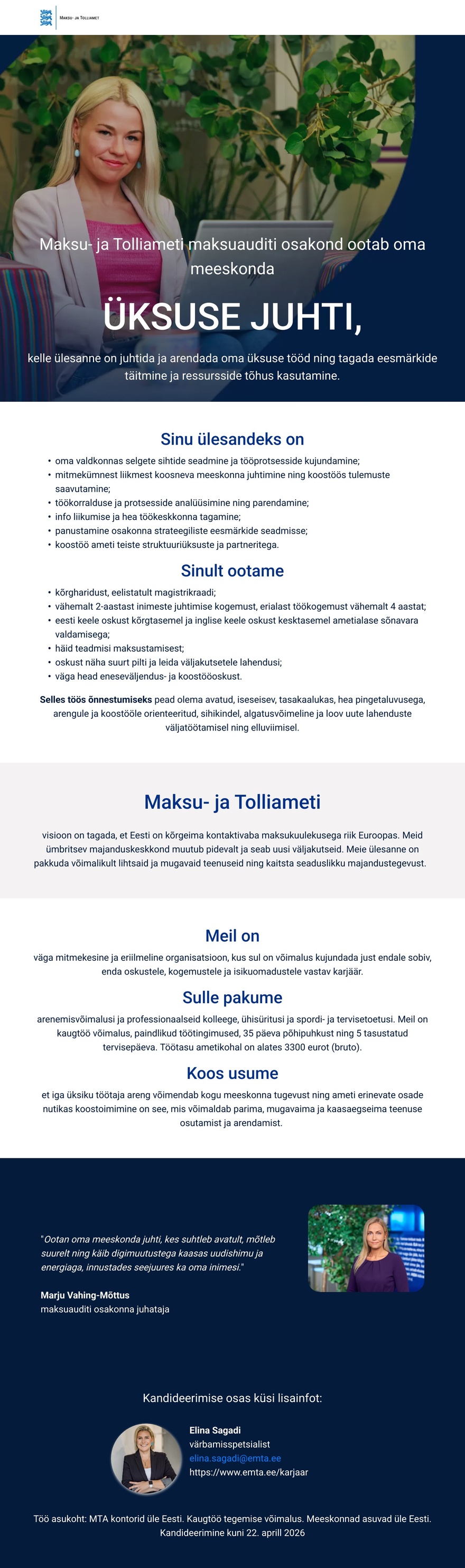 Maksu- ja Tolliamet Maksuauditi üksuse juht