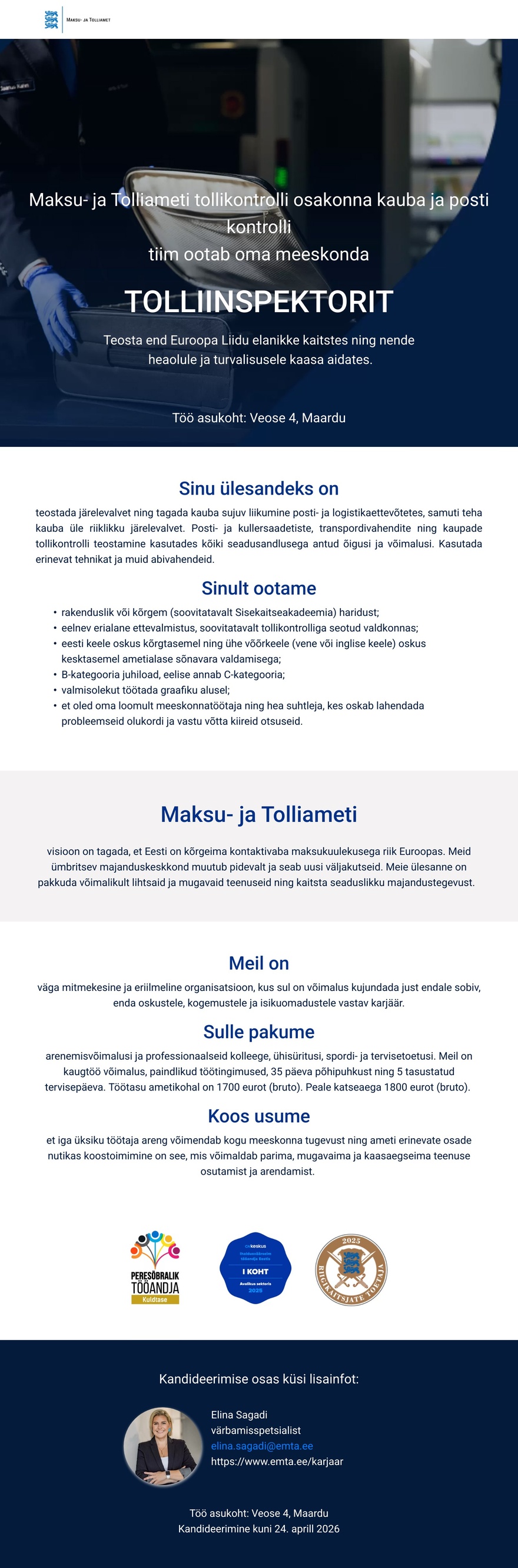 Maksu- ja Tolliamet Tolliinspektor (postitoll)