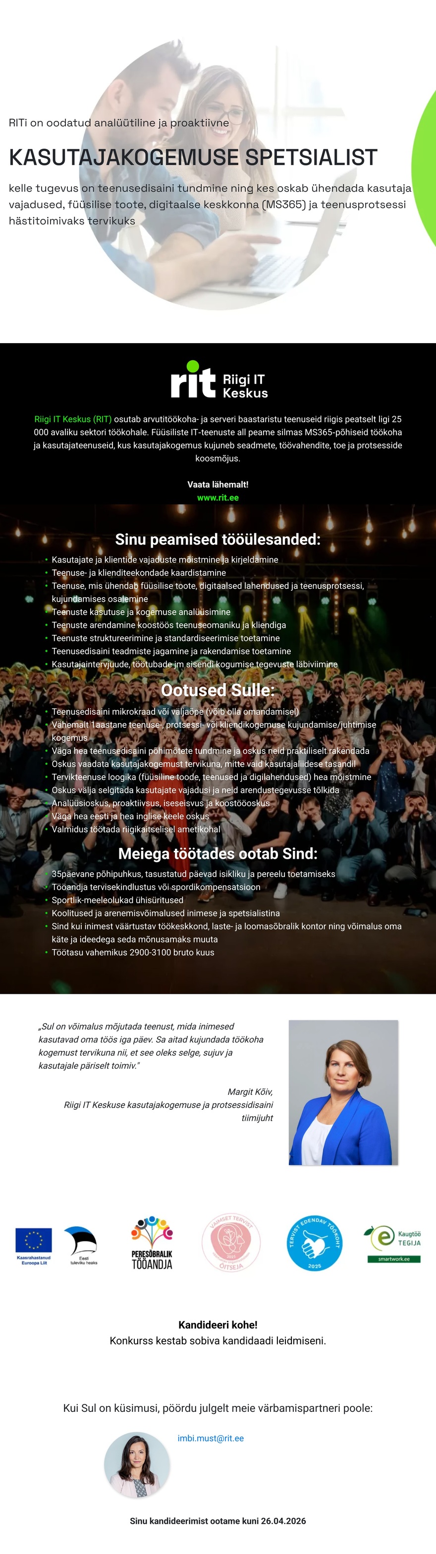 Riigi IT Keskus Kasutajakogemuse spetsialist