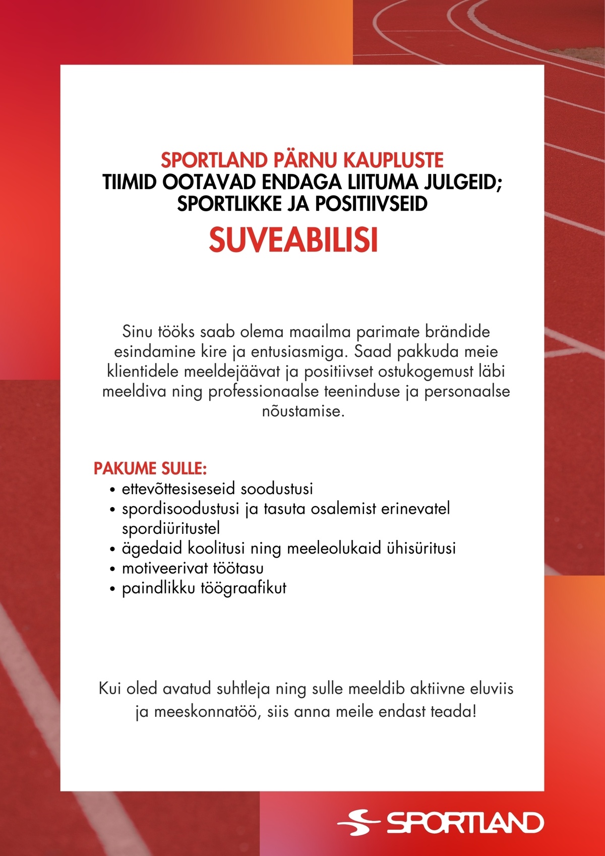 Sportland Eesti Sportland Pärnu kaupluste suveabiline