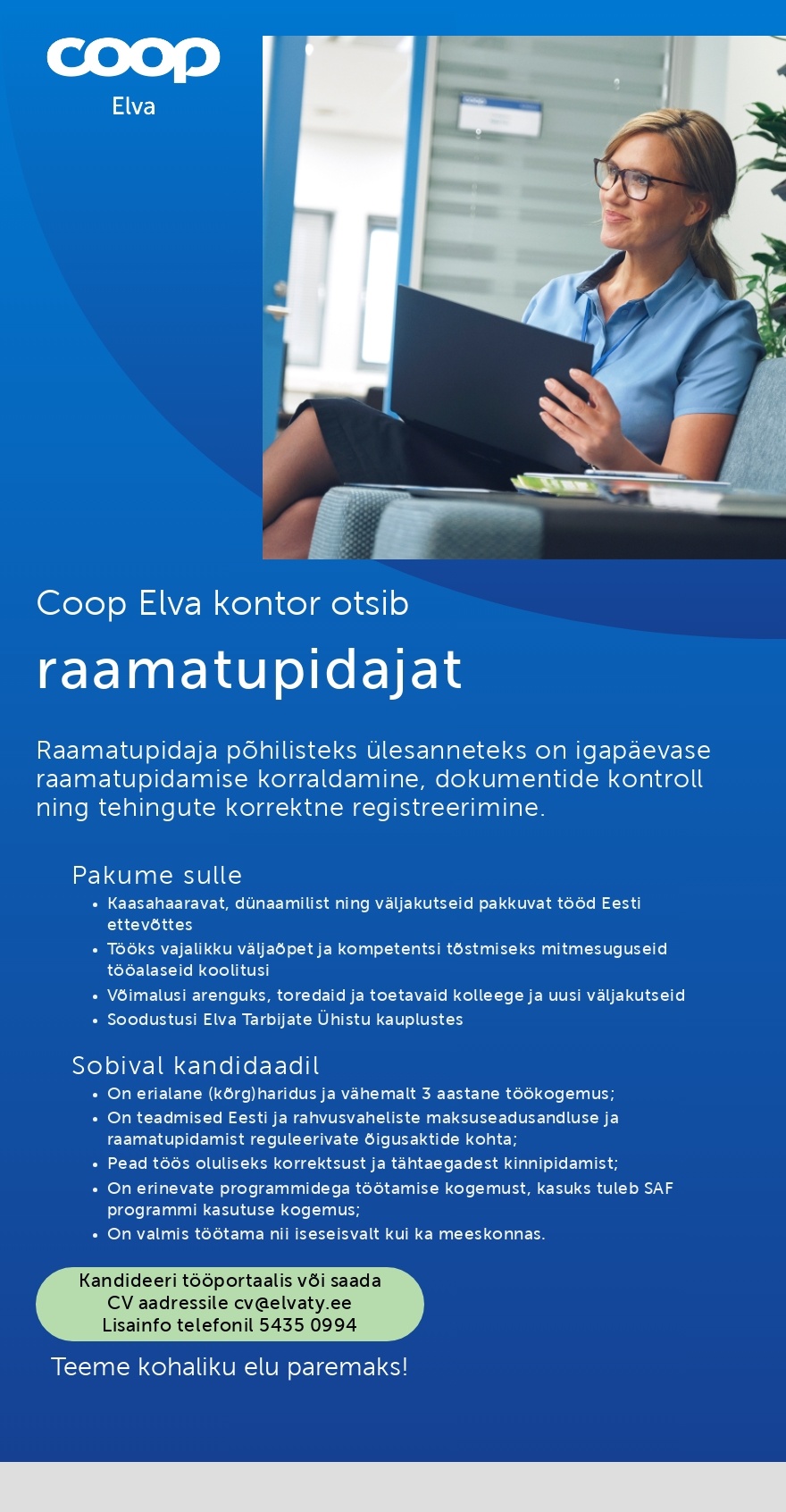 Coop Eesti Keskühistu Raamatupidaja Coop Elva kontorisse